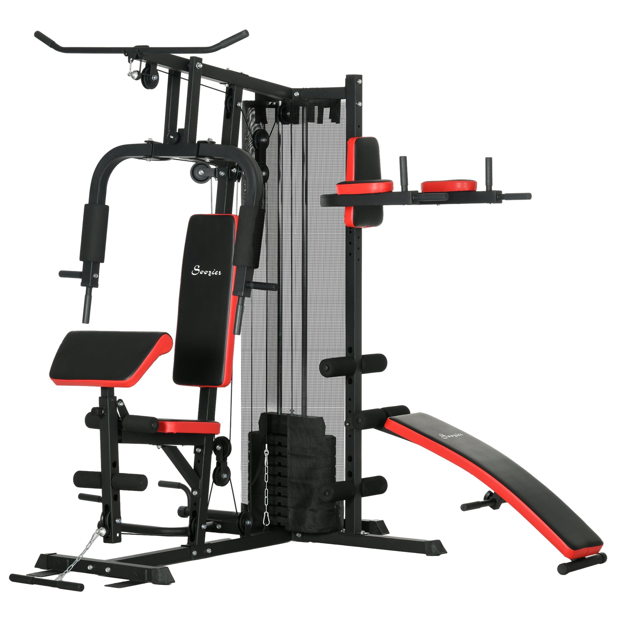 Multi Gym Workout Station, Weight Machine with 65kg Weight Stack, Sit up Bench, Push up Stand, Dip Station