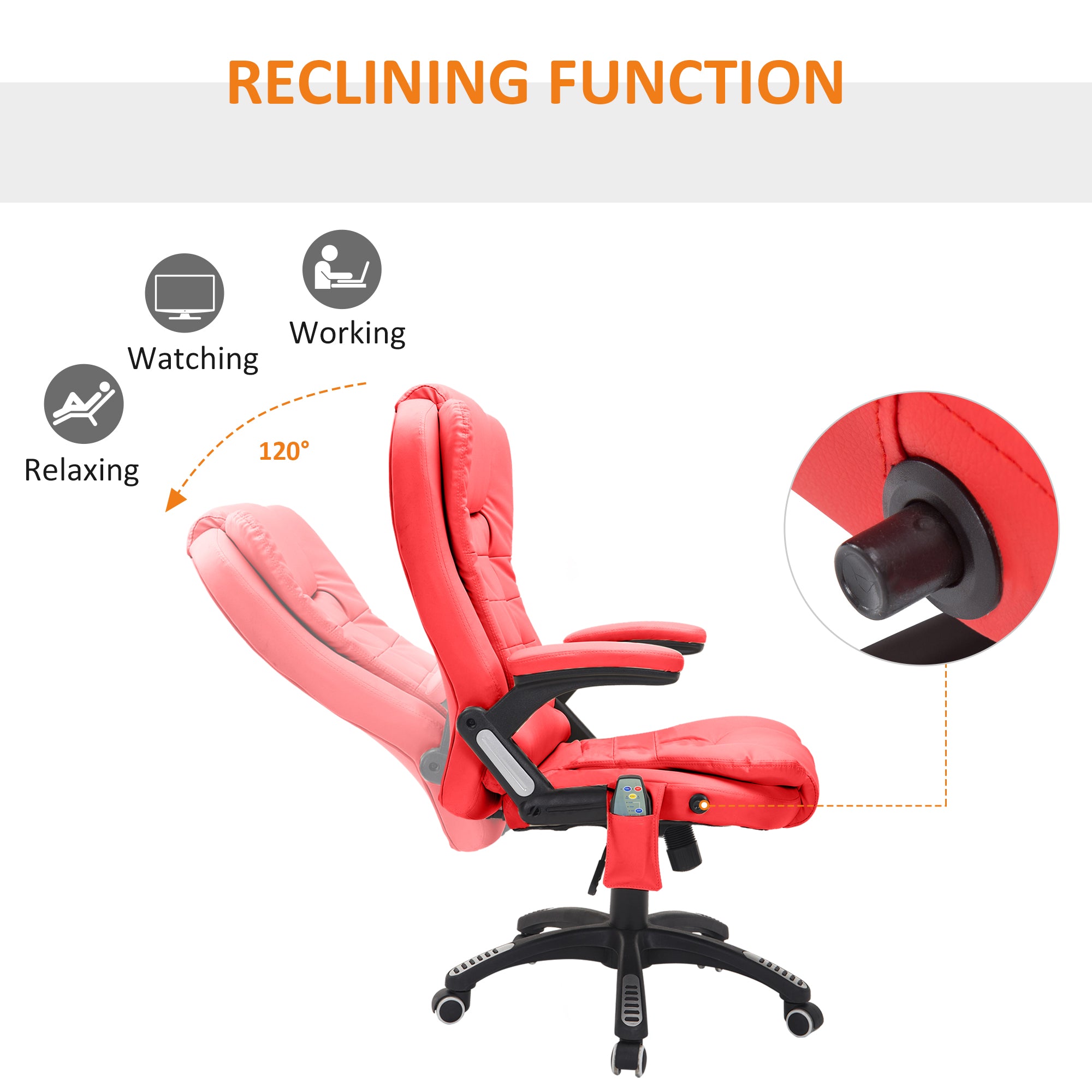 Ergonomic Chair with Massage and Heat, High Back PU Leather Massage Office Chair With Tilt and Reclining Function, Red