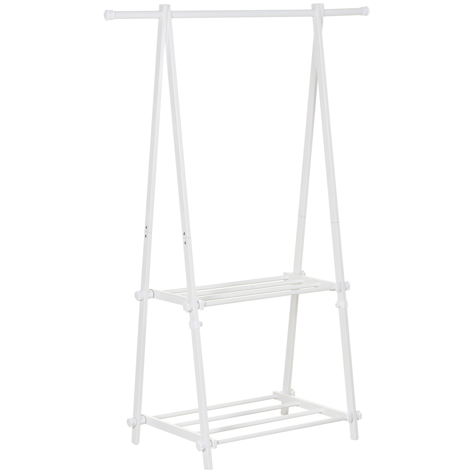 Minimalist Foldable Adjustable Clothes Rack Hanger w/ 2 shelves 107.5L x 45W x 150H cm Hallway Entryway Furniture - White