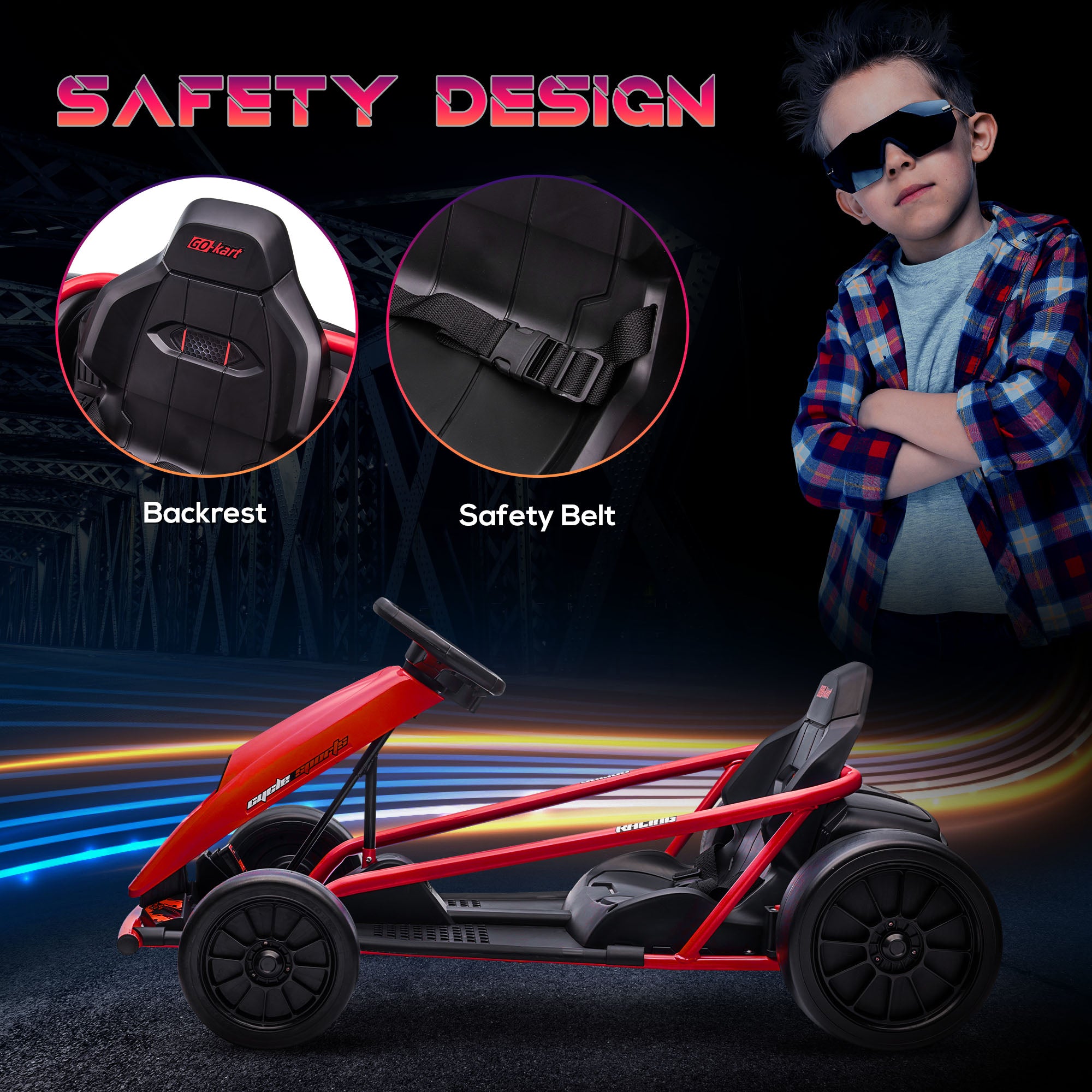 24V Electric Kids Go Kart with Drift and 2 Speeds for Ages 8-12 - Red