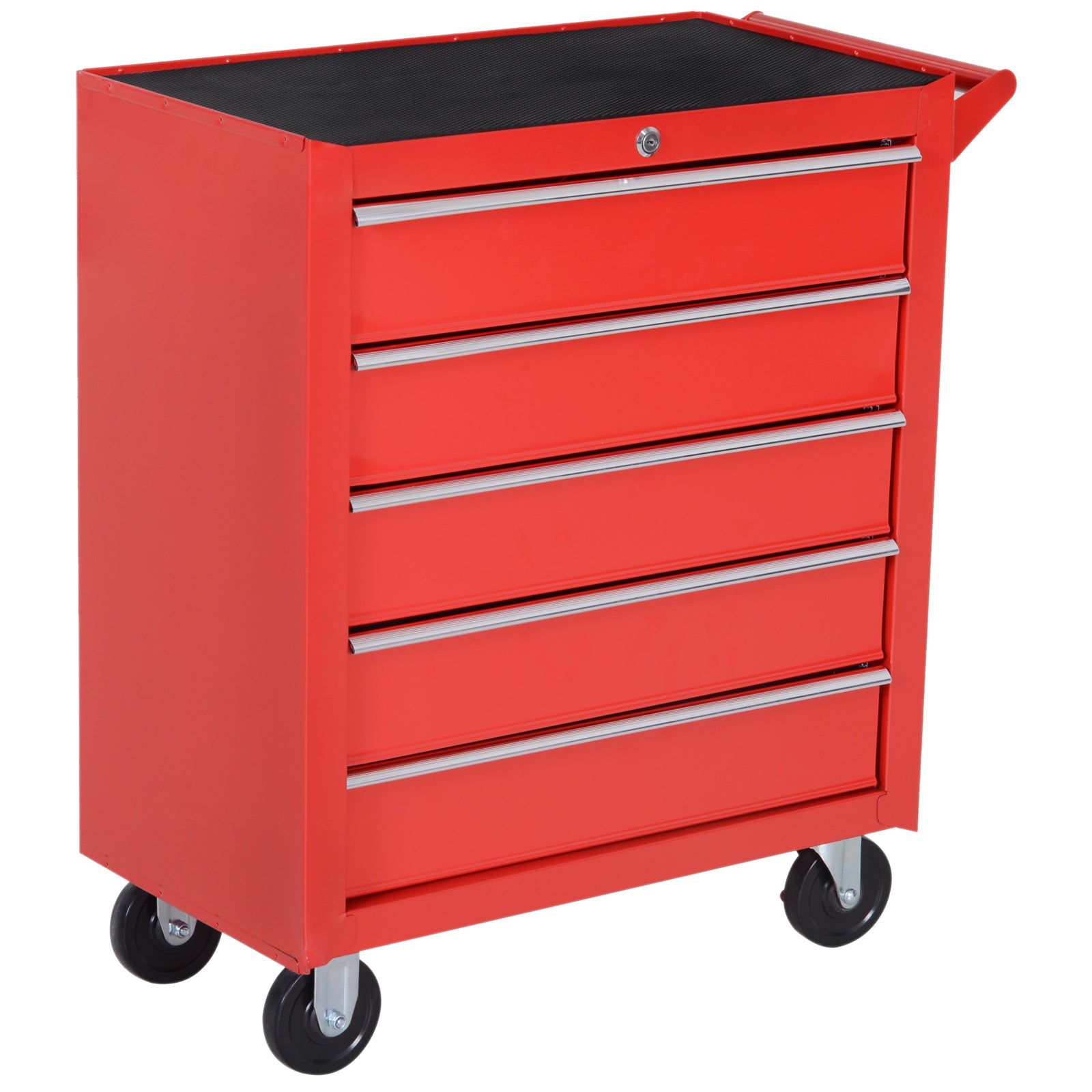 5 Drawer Roller Tool Cabinet Storage Box Workshop Chest Garage Wheeling Trolley w/ Handle - Red