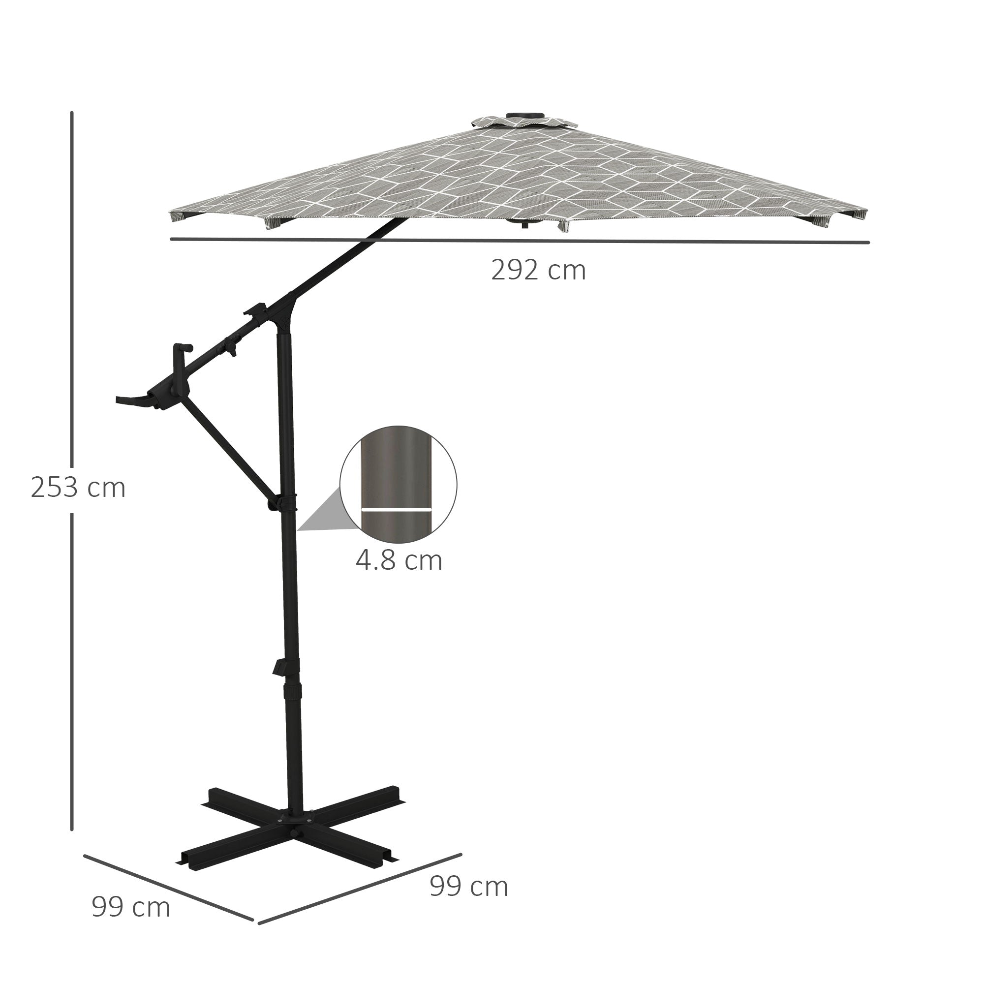 3(m) Convertible Cantilever Parasol and Centre-post Garden Parasol with Cross Base, 360 Rotation Banana Parasol with Crank Handle