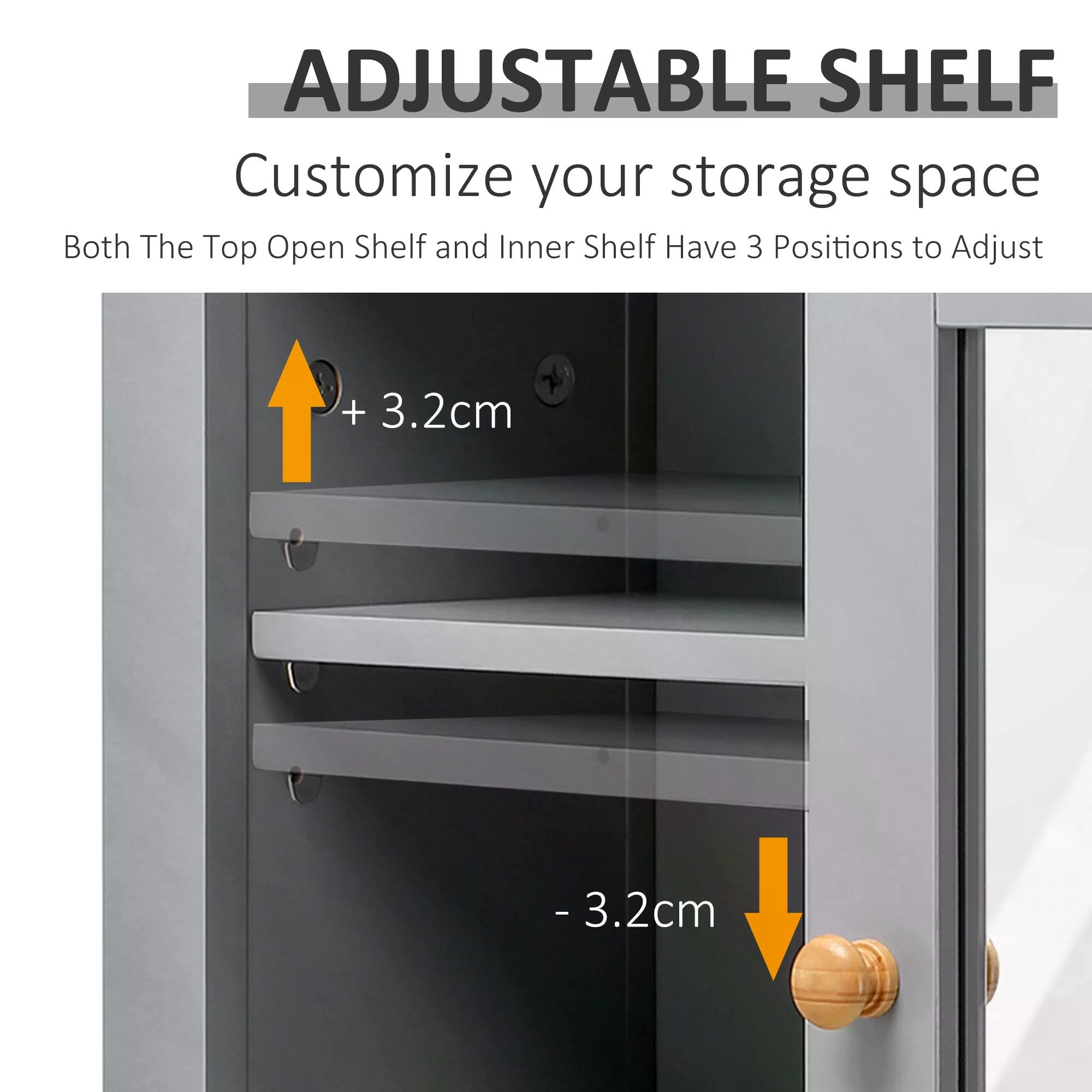 Bathroom Wall Mirror Storage Cabinet with Adjustable Shelves - Grey