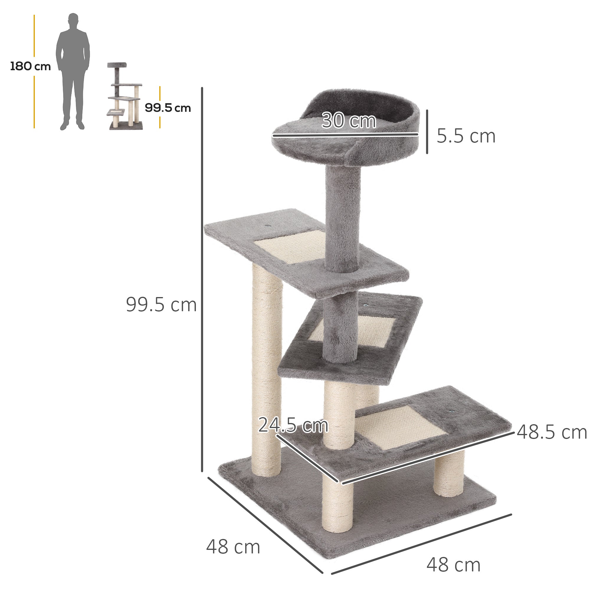 Cat Tower Kitten Scratch Scratching Scratcher Sisal Post Climbing Tower Activity Centre Grey