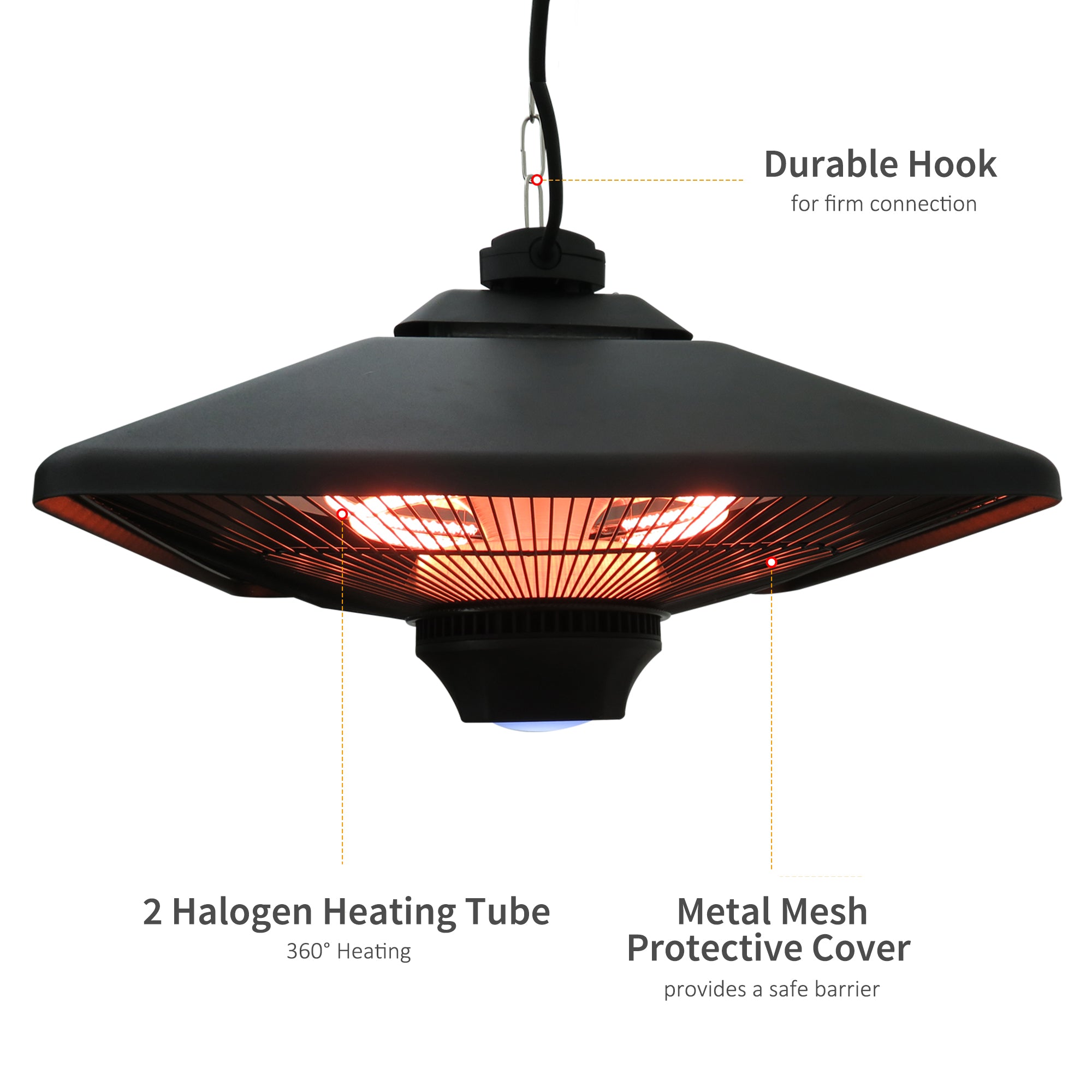 2kw Outdoor Hanging Ceiling Mounted Aluminium Halogen Electric Heater LED Garden Patio Warmer w/Remote Control