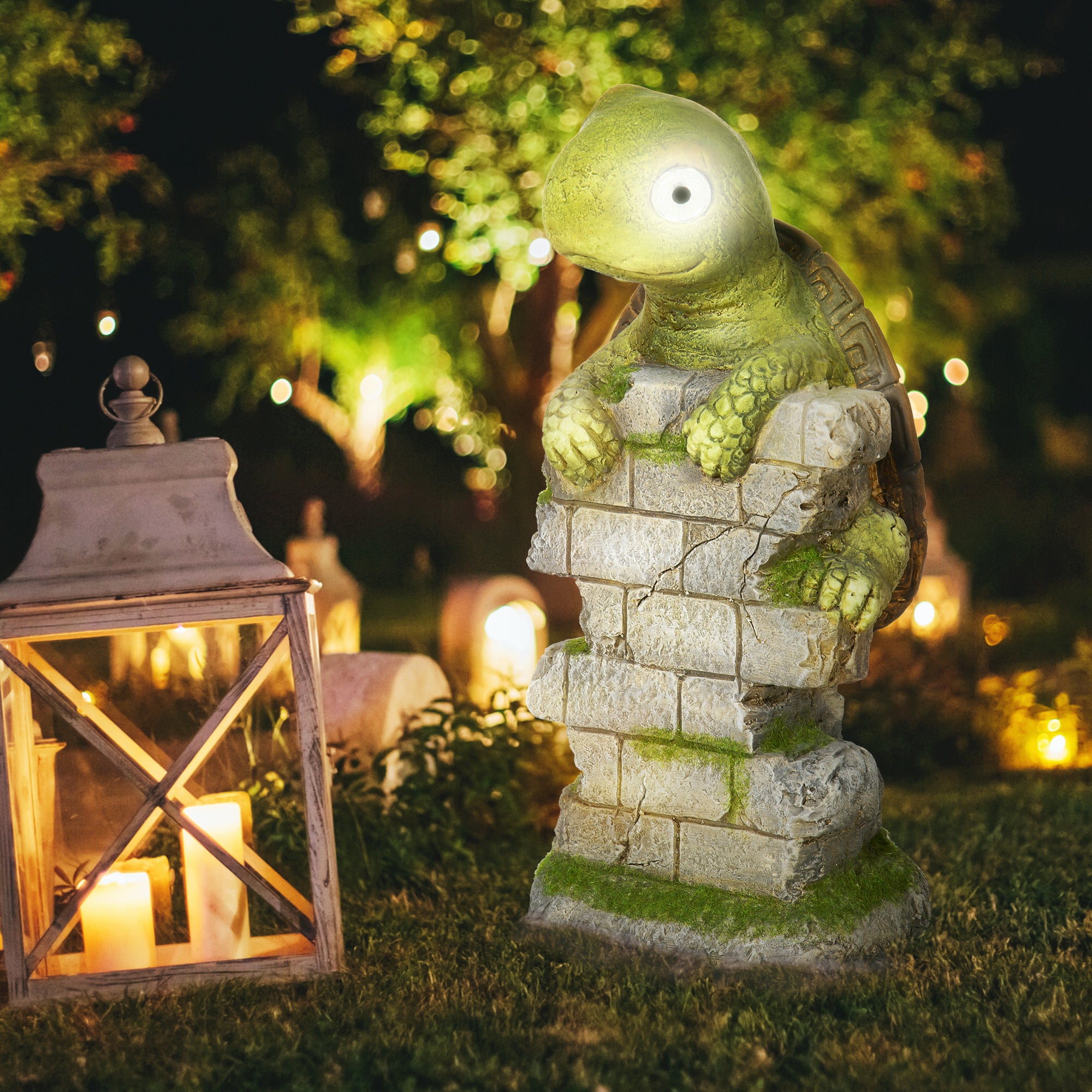 Vivid Tortoise Art Sculpture with Solar LED Light, Colourful Garden Statue, Outdoor Ornament Home Decoration for Porch, Deck, Grass