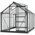6x10ft Aluminium Frame Greenhouse with Polycarbonate Panels and Sliding Door - Grey