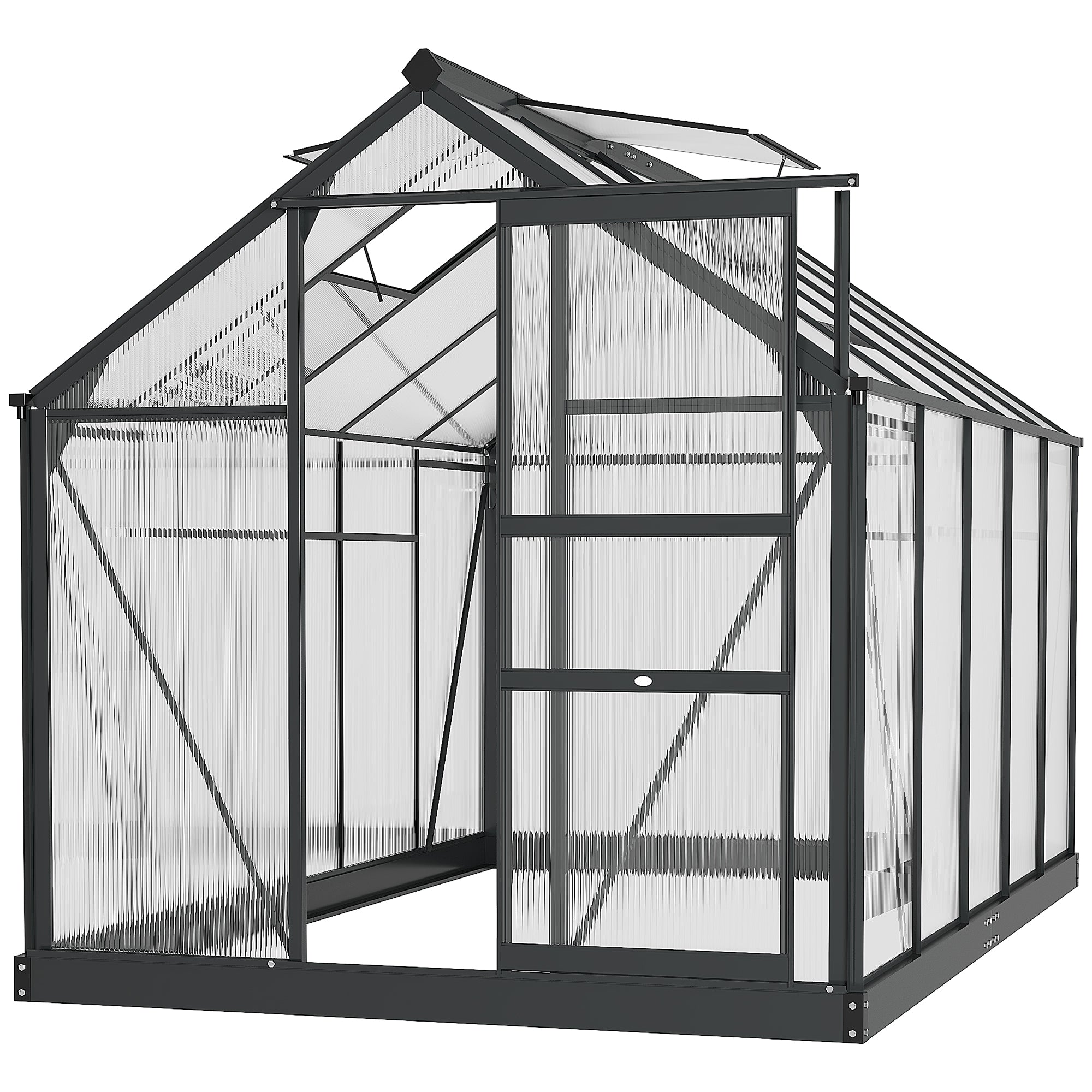 Clear Polycarbonate Greenhouse Large Walk-In Green House Garden Plants Grow Galvanized Base Aluminium Frame with Slide Door, 6 x 10ft