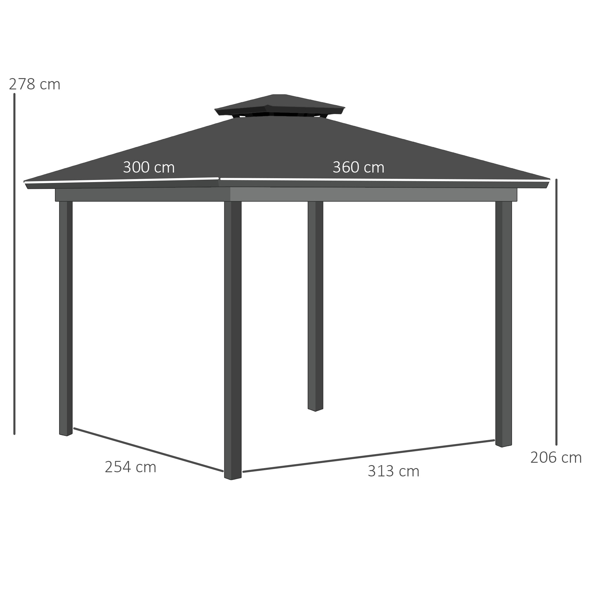 3.6 x 3 (m) Outdoor Polycarbonate Gazebo, Double Roof Hard Top Gazebo with Nettings & Curtains for Garden, Lawn, Patio