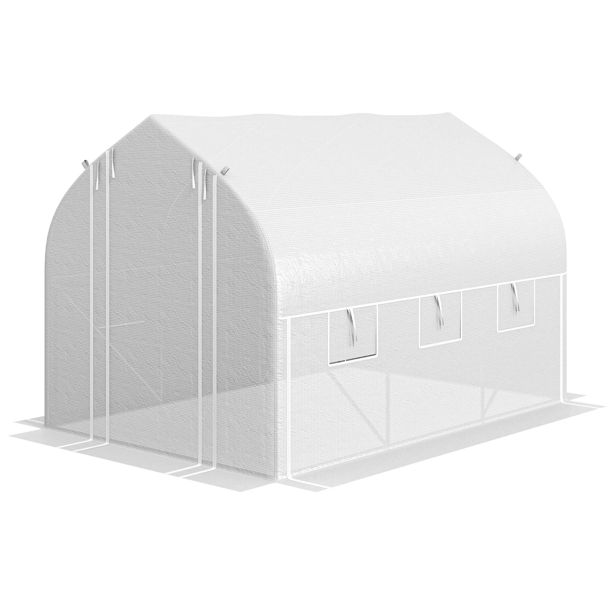 3 x 2m Walk-in Polytunnel Greenhouse, Zipped Roll Up Sidewalls, Mesh Door, Mesh Windows, Tunnel Warm House Tent w/ PE Cover, White