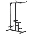 Power Tower Adjustable Pulldown Machine with Dip Station and Weighted Ab Crunch - Black