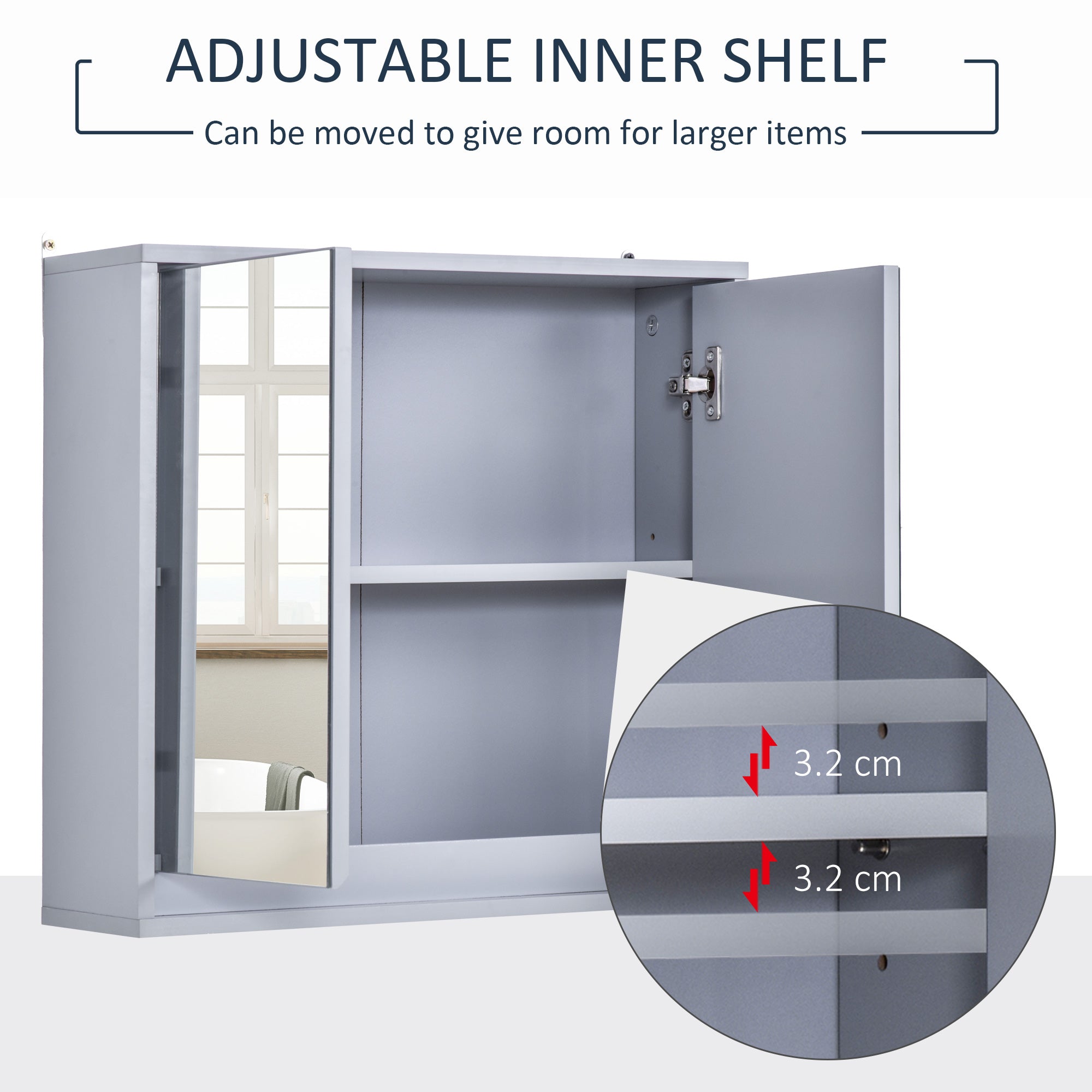 Mirror Cabinet for Bathroom Mirror Cupboard Wall Mounted Storage Shelf Bathroom Cupboard Double Door - 48L x 14.5W x 45H cm