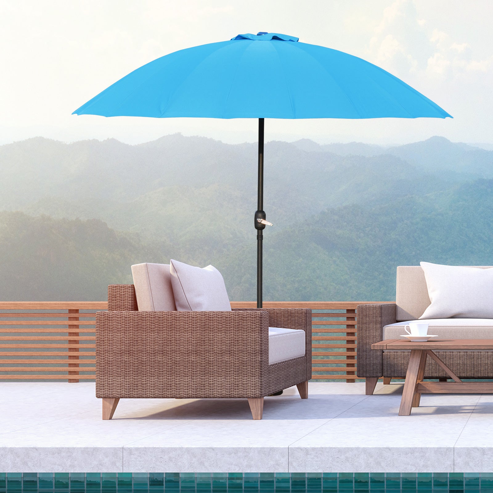 Garden Umbrella Ф255cm Table Parasol with Push Button Tilt Crank and Ribs for Garden Lawn Backyard Pool Blue