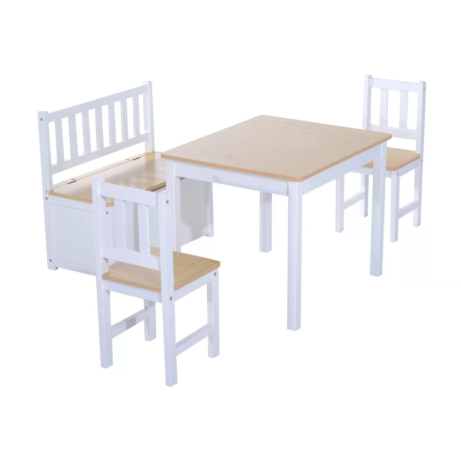 Pine Wood Kids 4 Pc Furniture Set-Oak/White