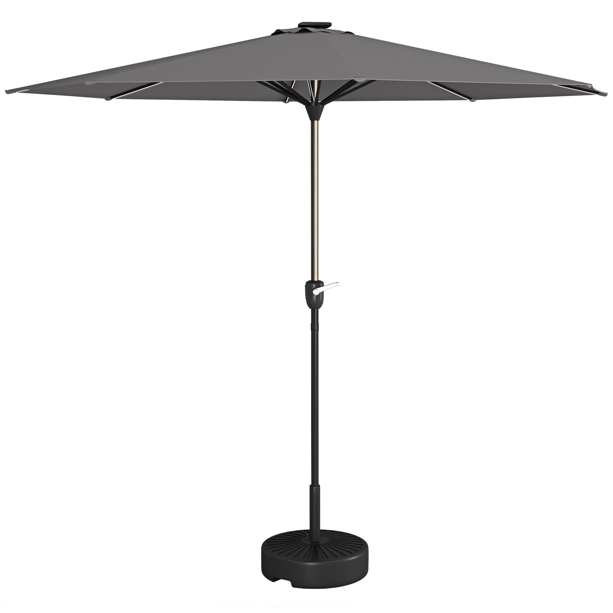 Garden Parasol with LED Lights, Solar Charged Patio Umbrella with Crank Handle, for Outdoor, Charcoal Grey