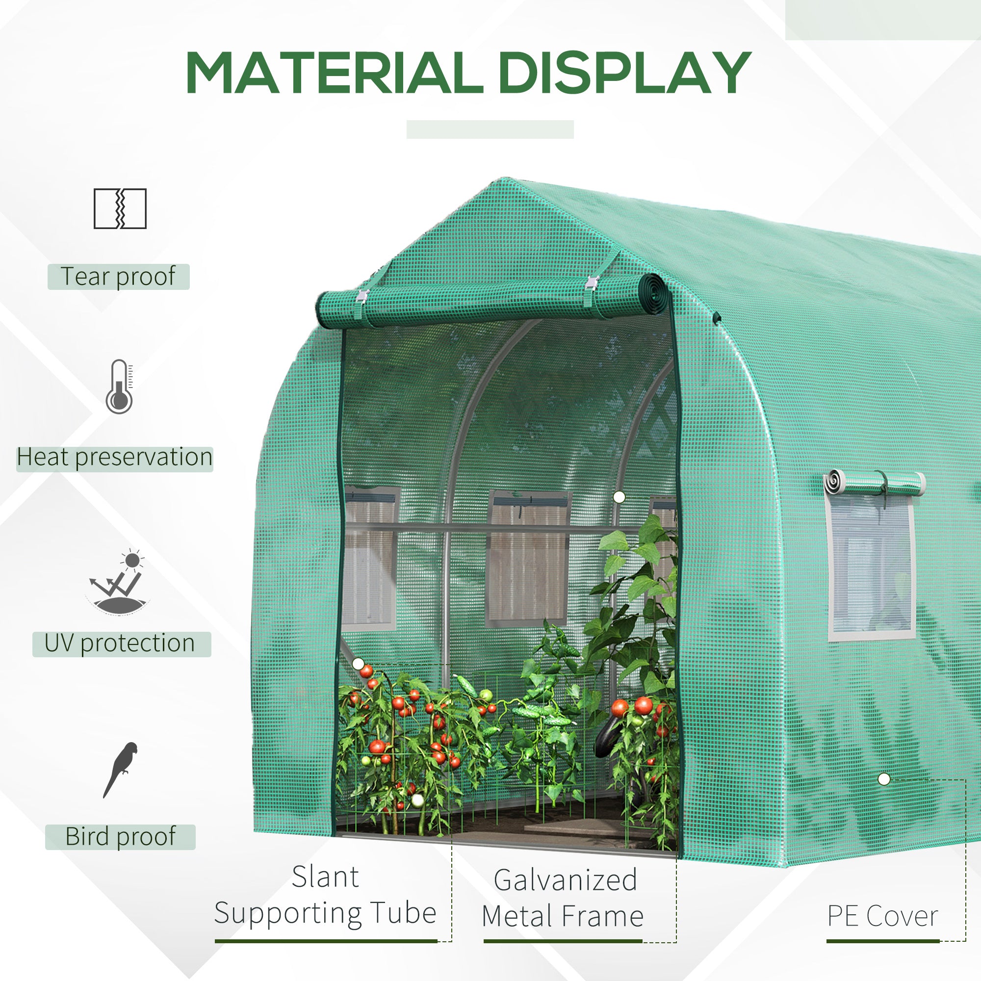 Galvanised Frame Polytunnel Greenhouse with Windows and Door for Garden, Backyard (4 x 2M)