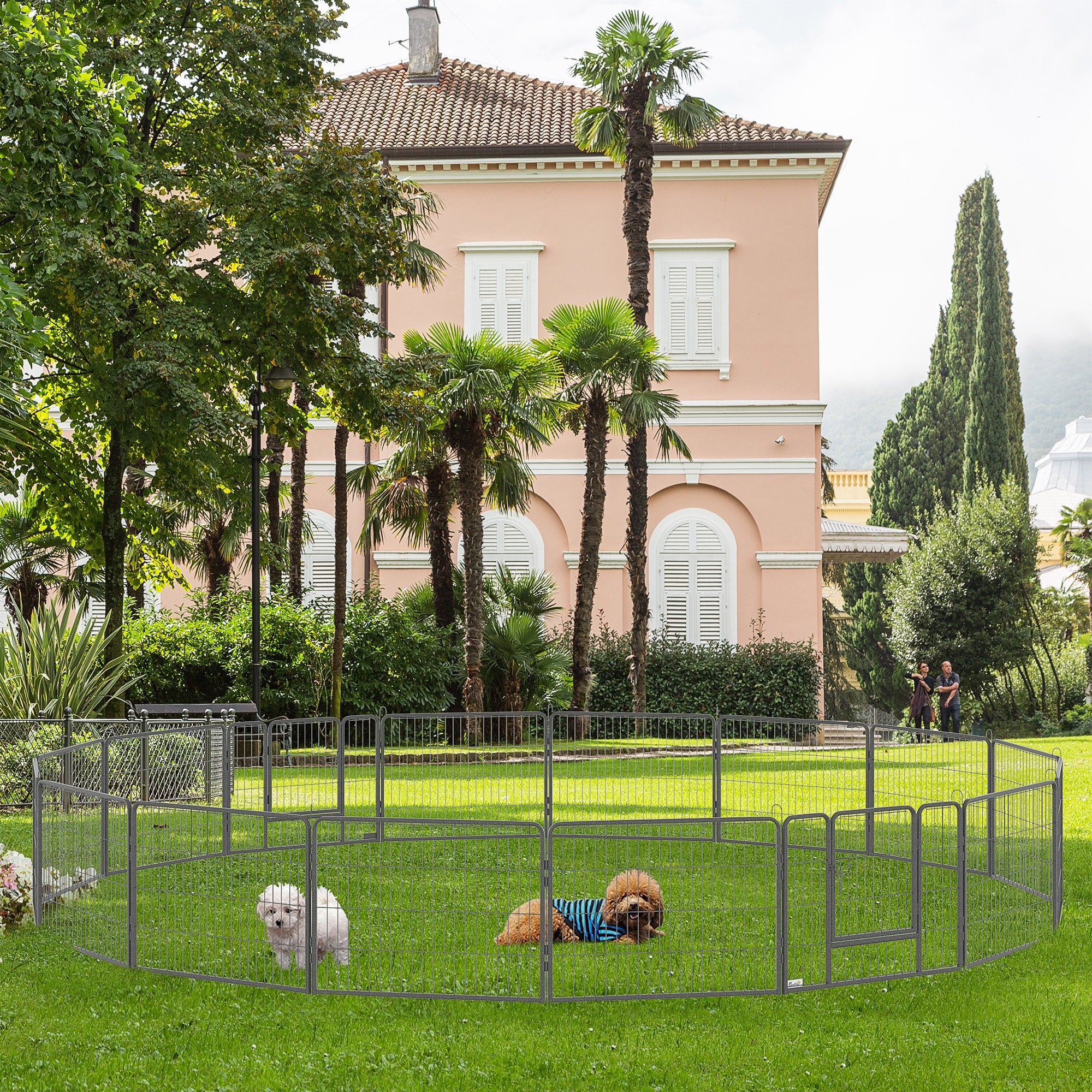 Heavy Duty Dog Pen with 2 Doors, 16 Panels Dog Playpen, Portable Puppy Pen for Indoors, Outdoors, 60H cm