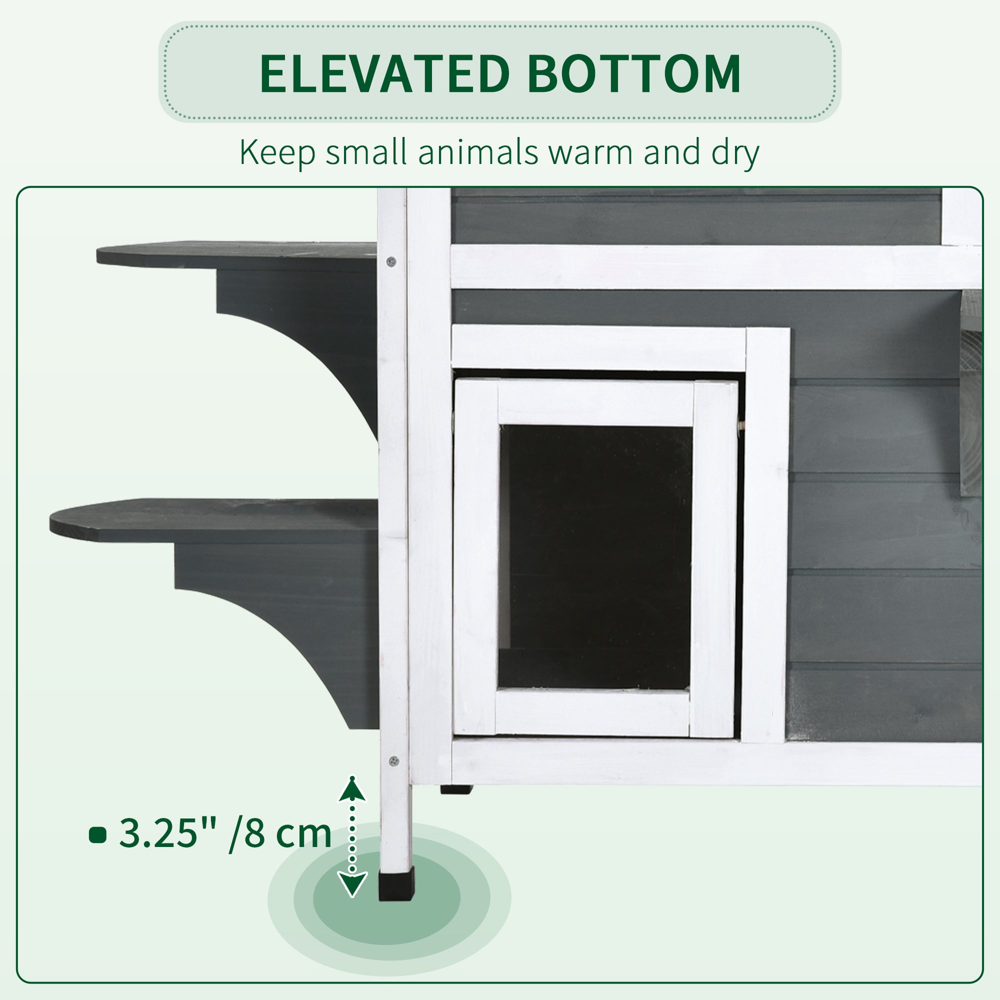 Solid Wood Cat Condos Pet House Water Proof Outdoor 2-Floor Villa, Grey