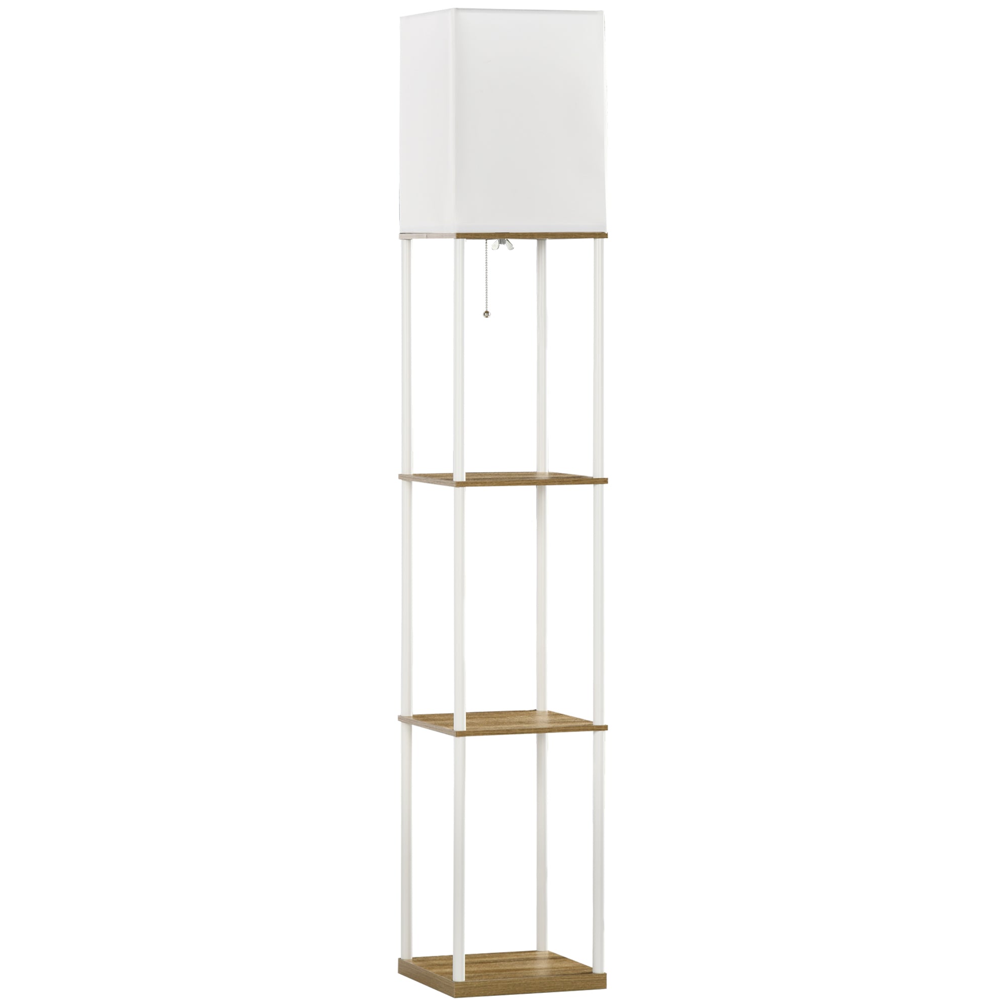 Modern Floor Lamp with Shelves, 3 Layer Shelf Tall Standing Lamp with Fabric Lampshade, Pull Chain Switch (Bulb not included)