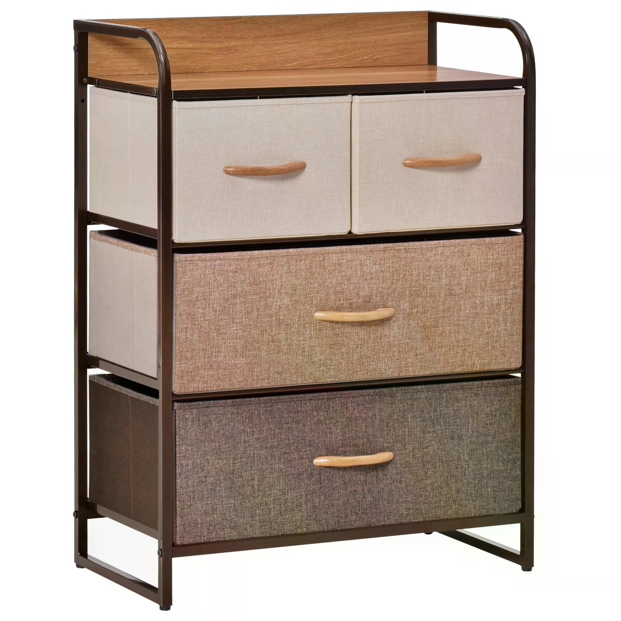 4-Drawer Dresser, 3-Tier Storage Organizer, Tower Unit for Bedroom Hallway Closets with Steel Frame Wooden Top