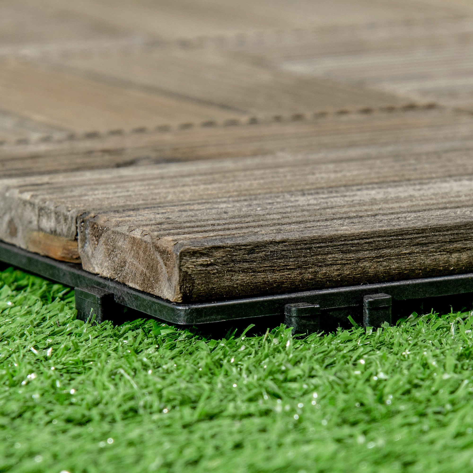 27 Piece Wooden Interlocking Decking Tiles Set - Slip Resistant Charcoal Grey