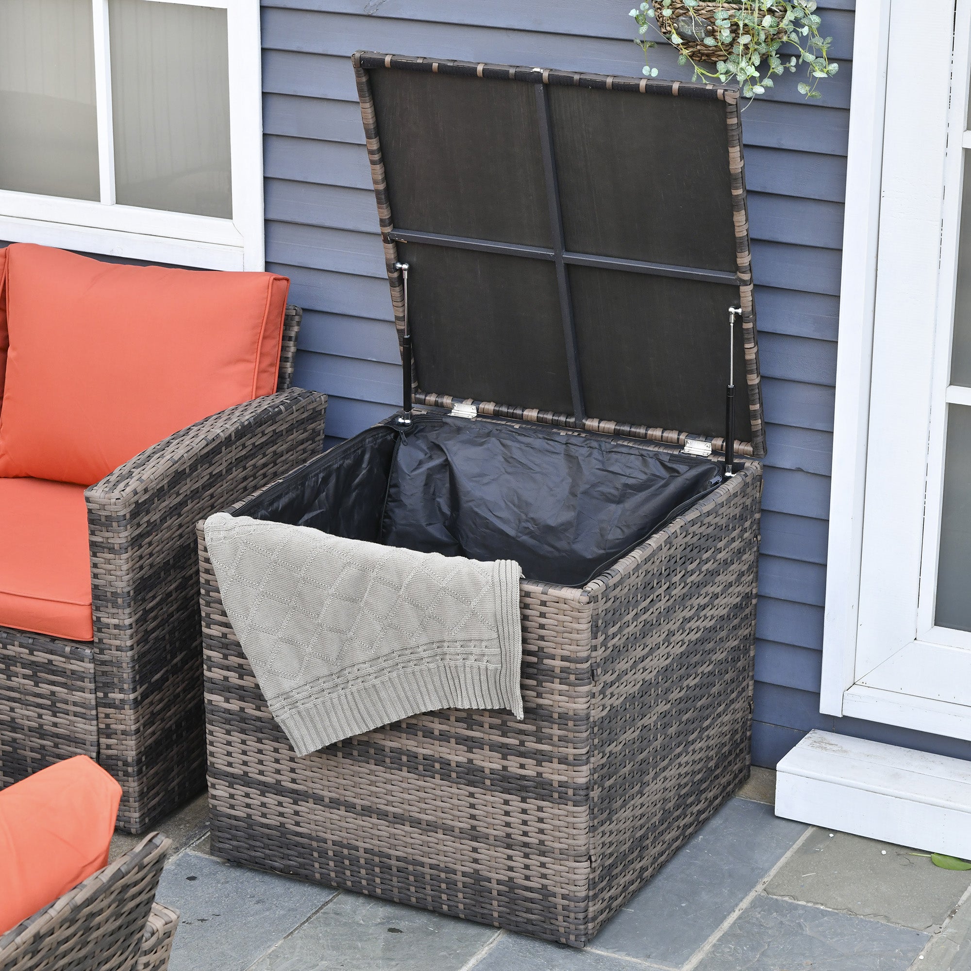 7-Seater Outdoor Rattan Wicker Sofa Set Sectional Patio Conversation Furniture Set w/ Storage Table & Cushion Mixed Brown