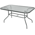 Tempered Glass Garden Table with Metal Frame 140x80cm - Grey