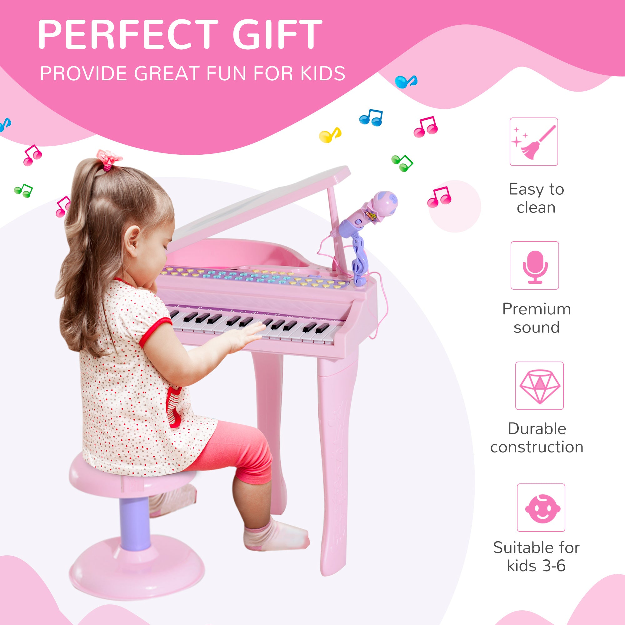 Mini Electronic Piano W/Stool-Pink