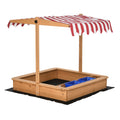 Kids Wooden Sandbox with Adjustable Height Cover, Seats & Plastic Basins for Ages 3-7 - Yellow