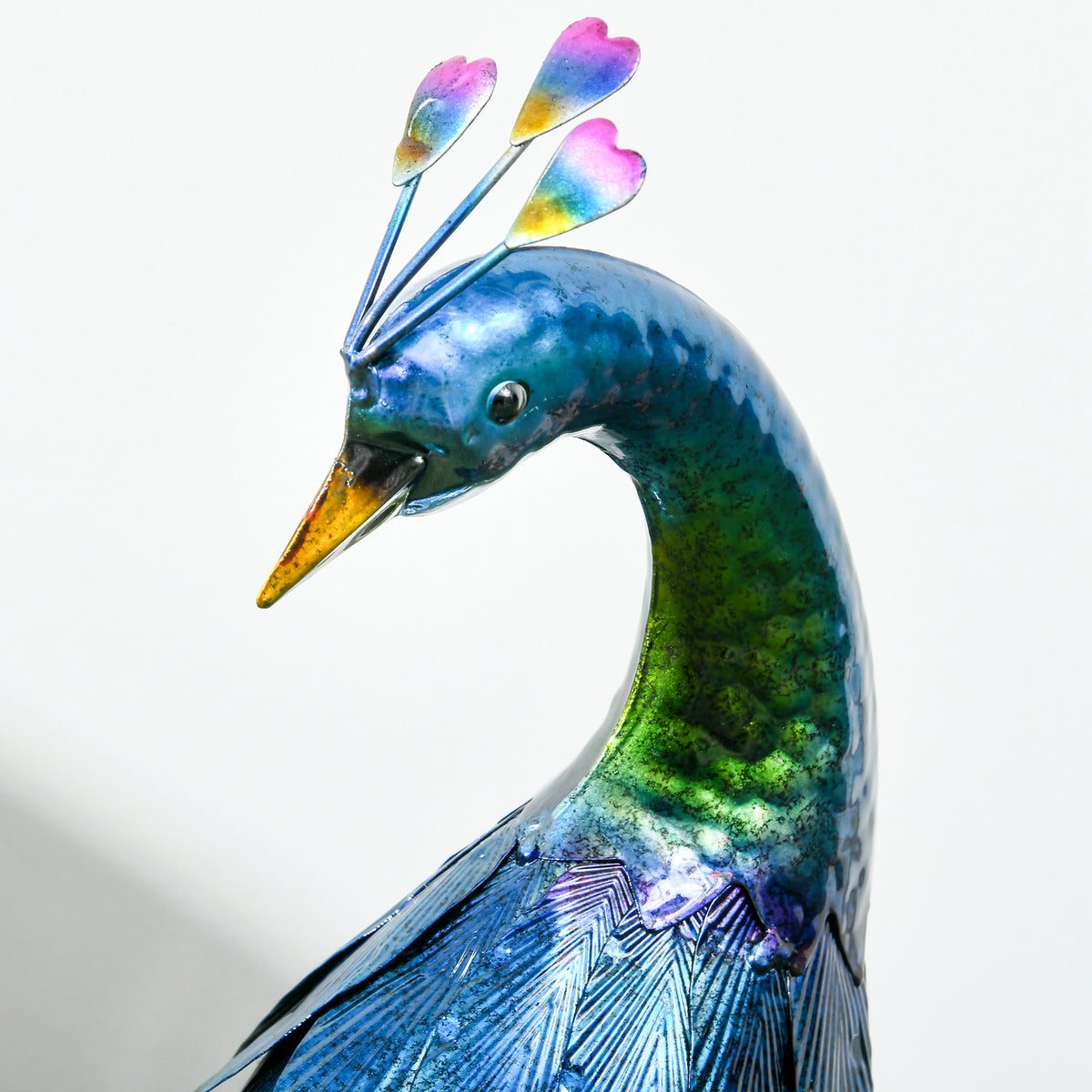 Steel Peacock Garden Statue with Stakes Durable Outdoor Decoration - Multi-Coloured