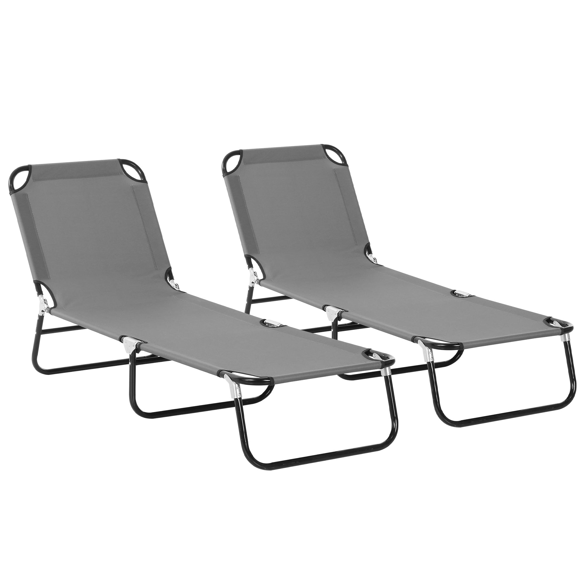 2 Pieces Foldable Sun Lounger Set With 5-Position Adjustable Backrest, Portable Relaxer Recliner with Lightweight Frame