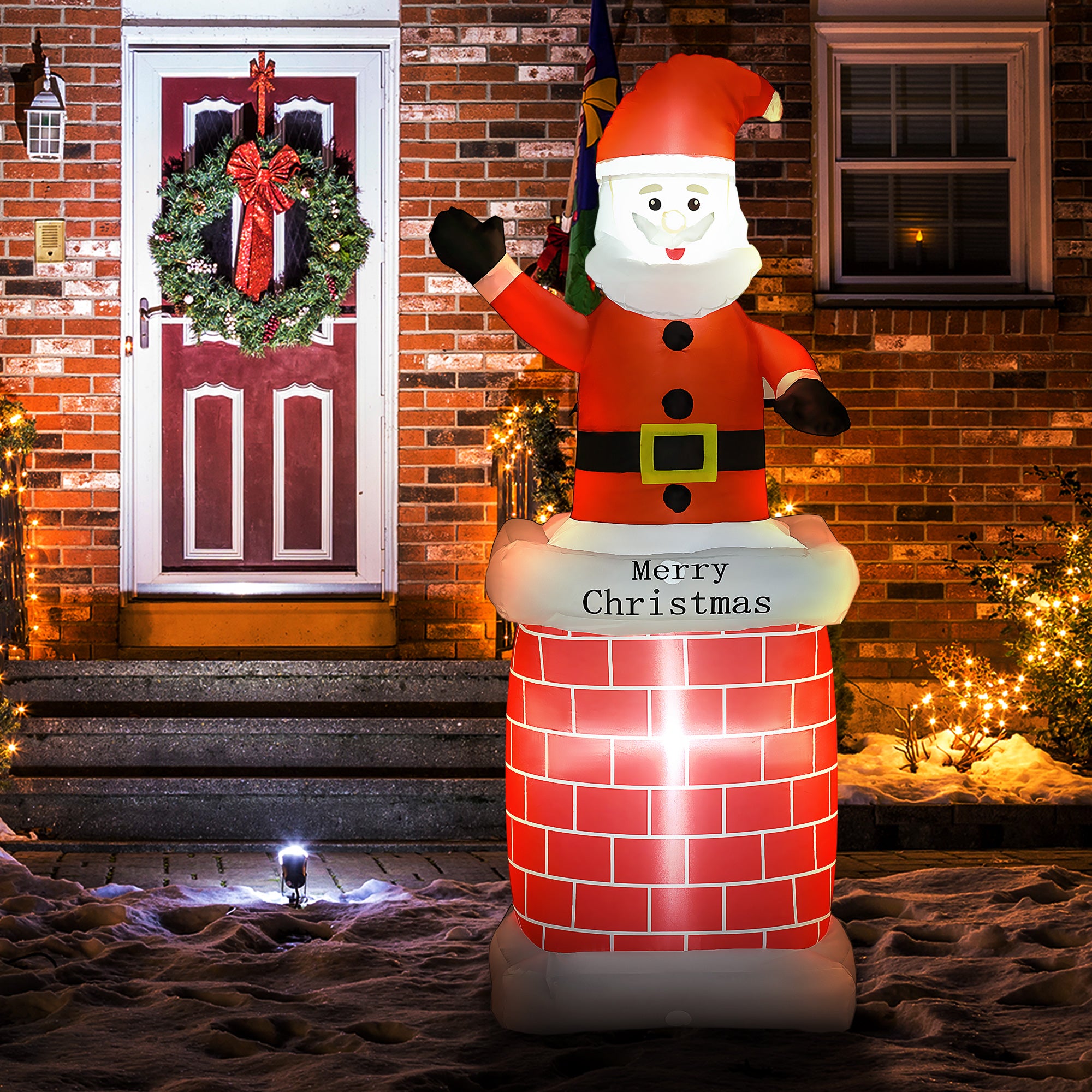 7ft Christmas Inflatable Santa Claus from Chimney, Blow-Up Outdoor LED Garden Display for Lawn, Party