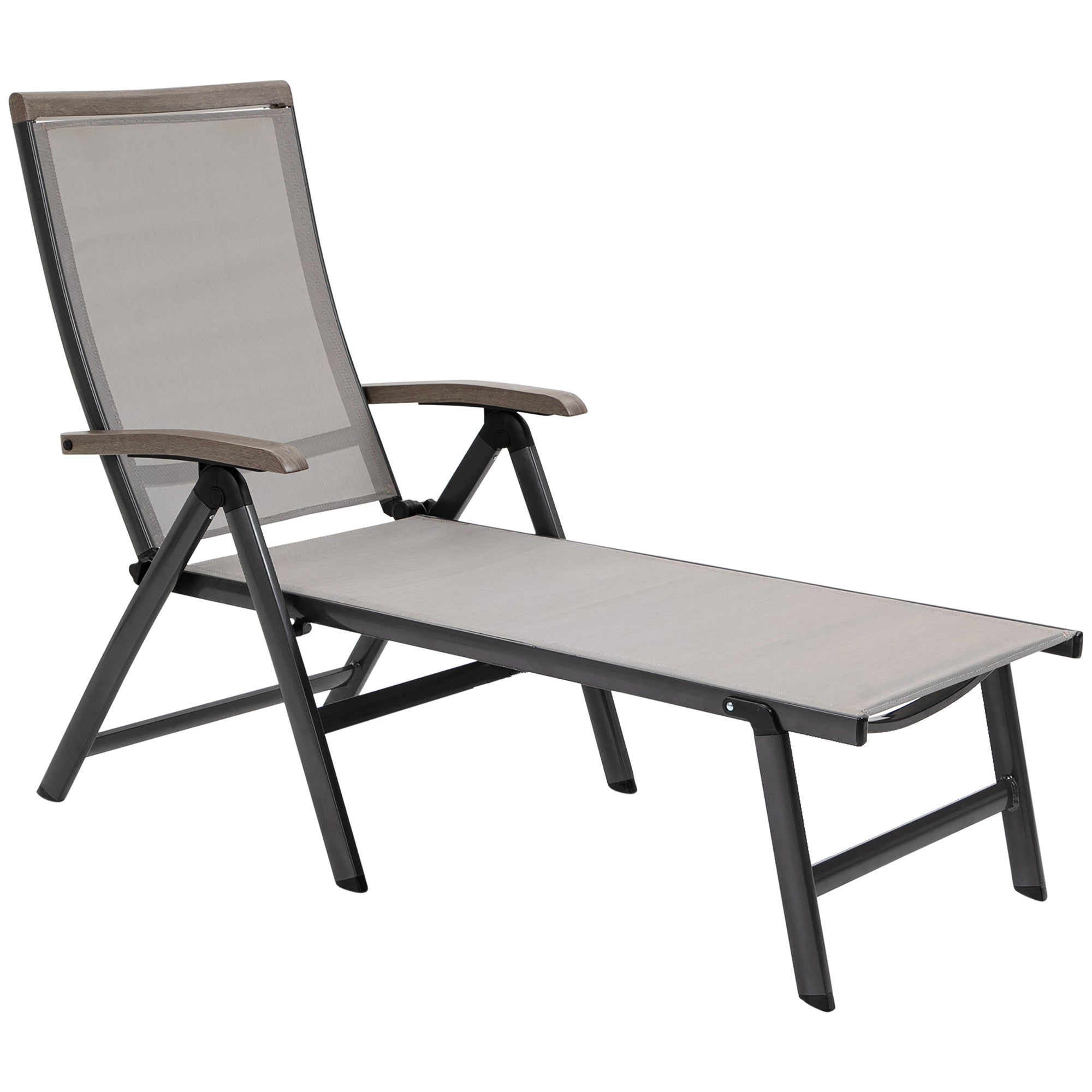 Outdoor Folding Sun Lounger, 5-Position Adjustable Chaise Lounge Chair with Aluminium Frame for Patio, Pool and Garden, Brown