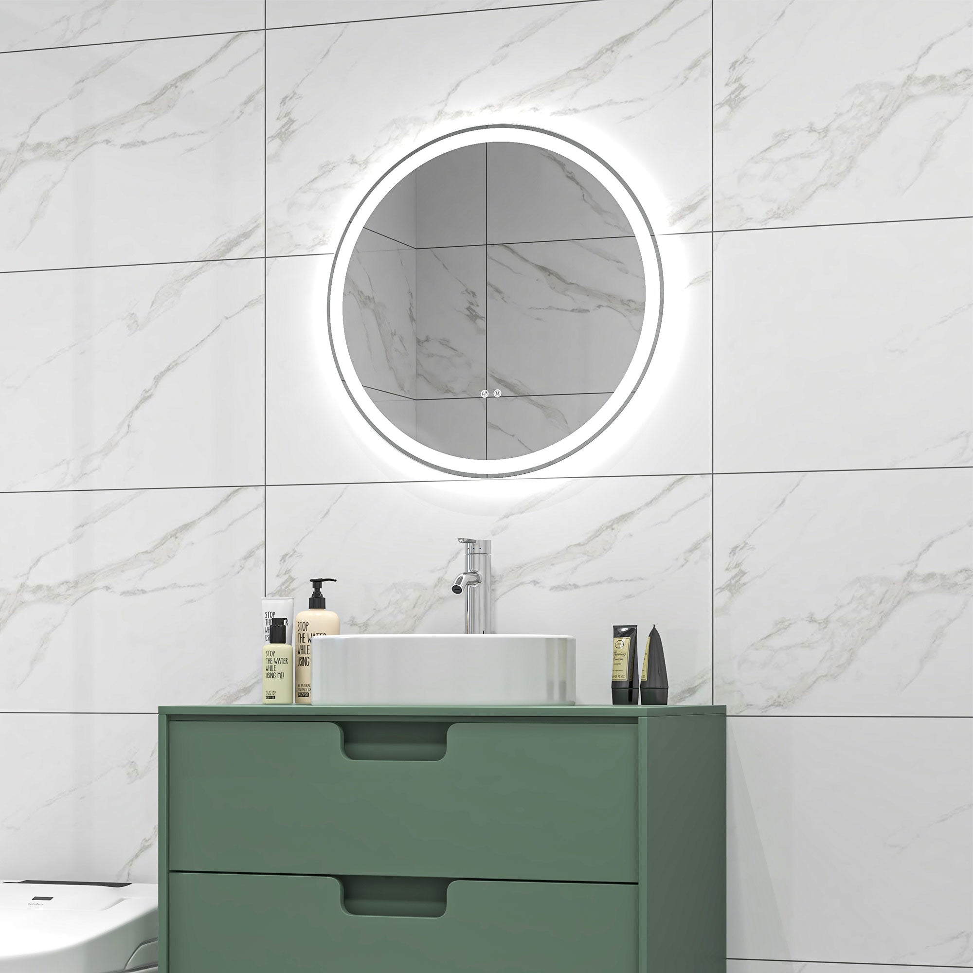 Round Bathroom Mirror with LED Lights, 3 Temperature Colours, Defogging Film, Aluminium Frame, Hardwired, 60 x 60 cm