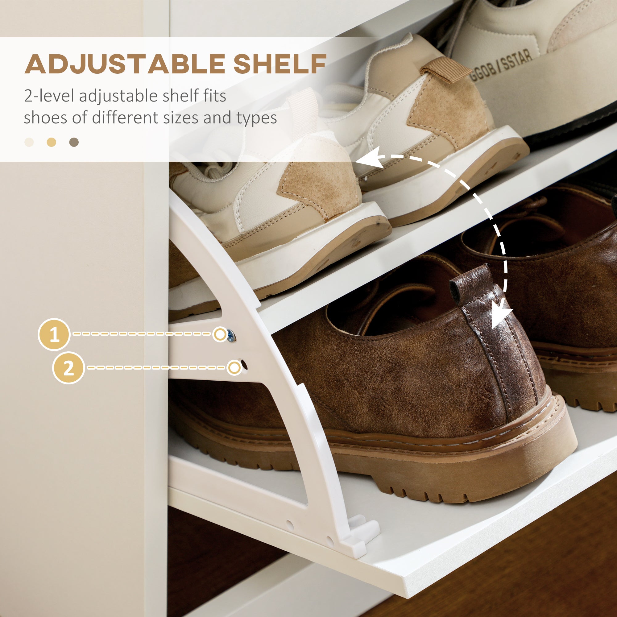 Narrow Shoe Cabinet with 2 Flip Drawers & Adjustable Shelves for 12 Pairs - White