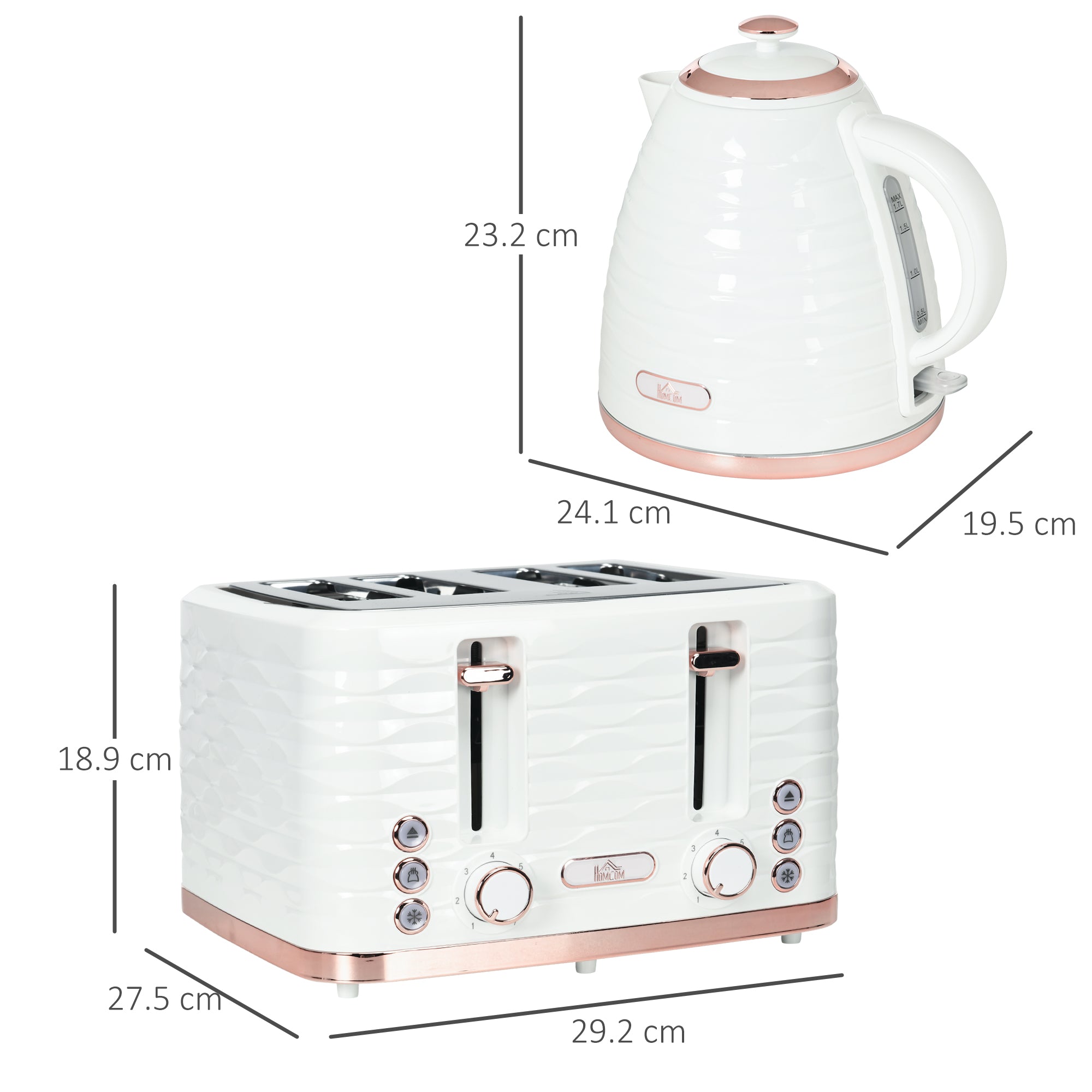 Kettle and Toaster Sets, 3000W 1.7L Rapid Boil Kettle & 4 Slice Toaster w/ 7 Browning Controls, Defrost, Reheat & Crumb Tray, Otter thermostat