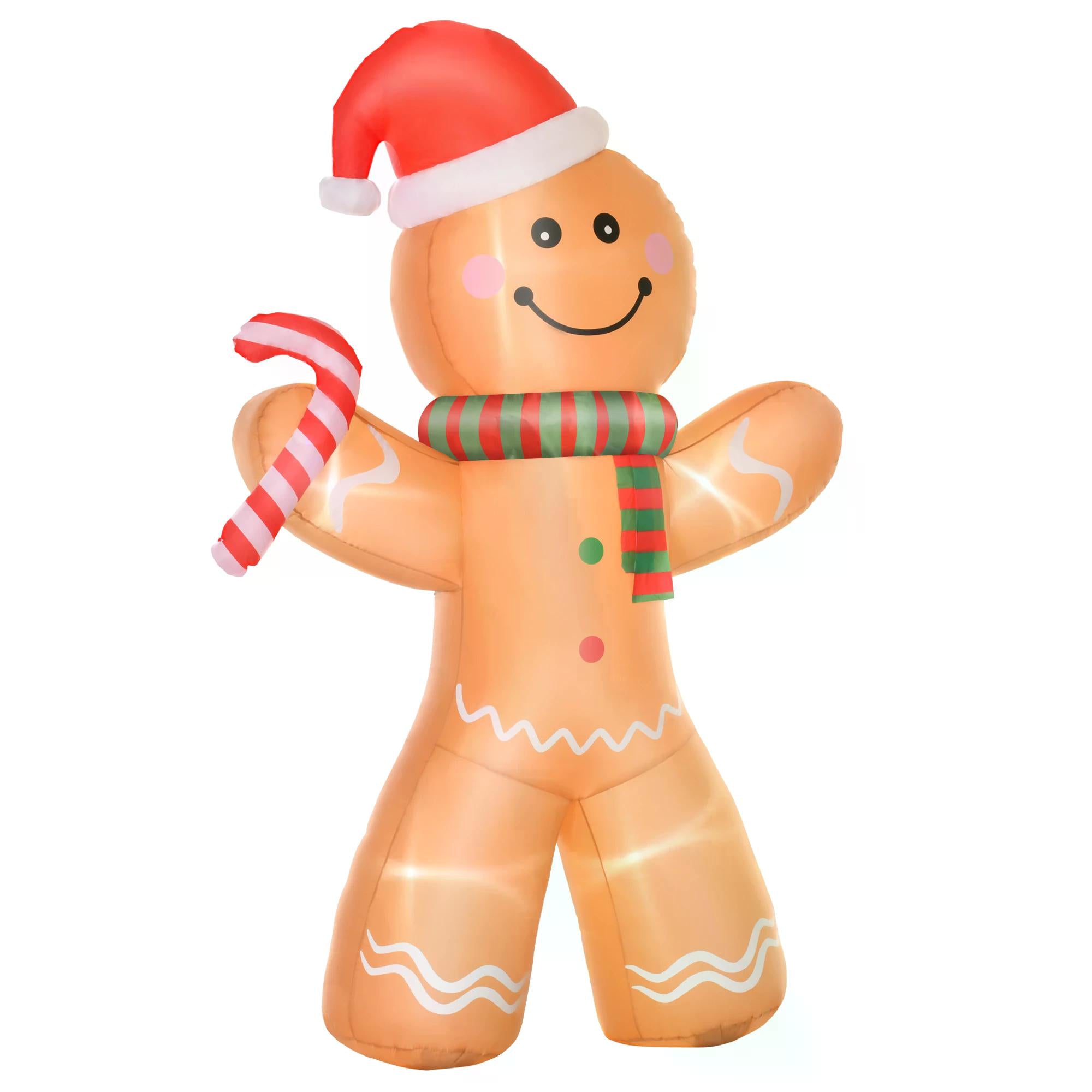 2.4m Christmas Inflatable Gingerbread Man, Lighted for Home Indoor Outdoor Garden Lawn Decoration Party Prop