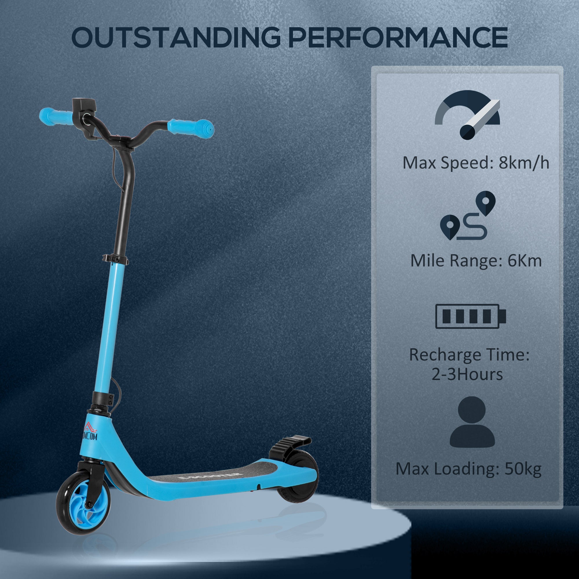 Electric Scooter, 120W Motor E-Scooter w/ Battery Display, Adjustable Height, Rear Brake for Ages 6+ Years - Blue