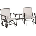 2 Piece Garden Double Glider Rocking Chair Set with Glass Table - Beige