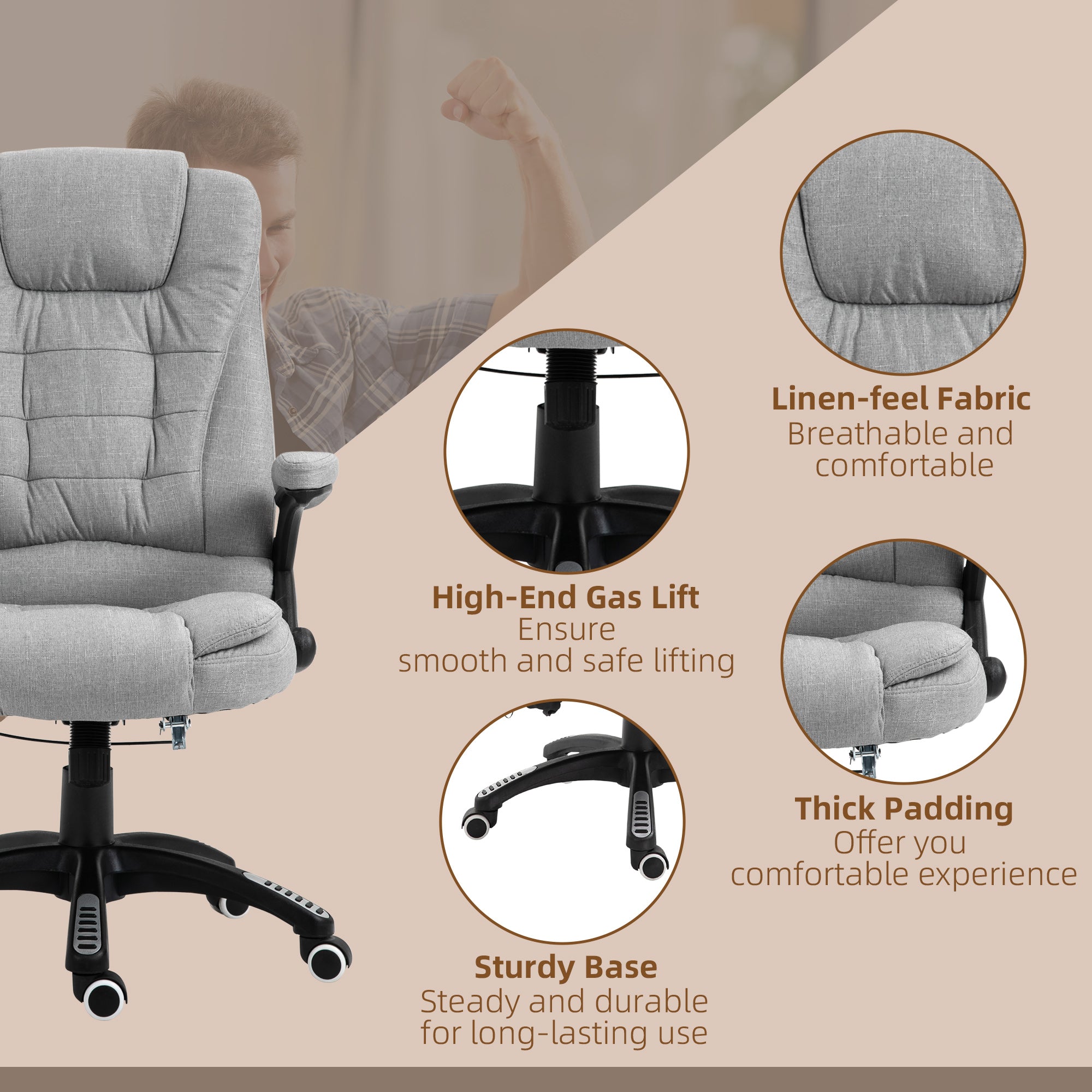 Office Chair with Massager High Back Ergonomic Design with Heated Padded and 360° Swivel Base for Home Office, Gaming, Light Grey