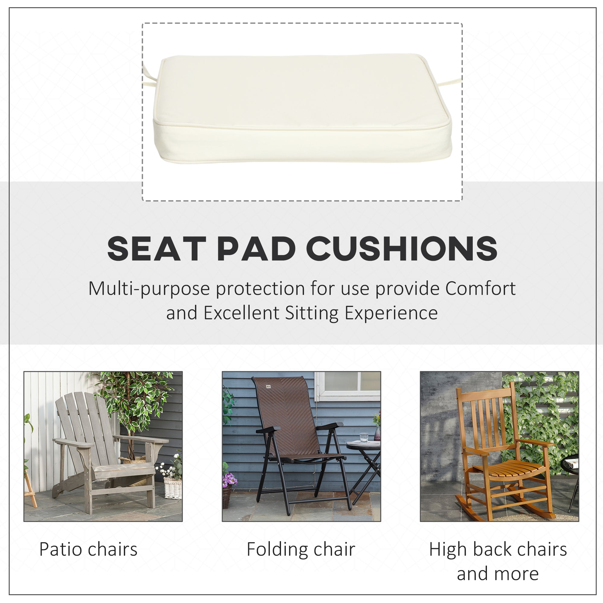 Set of 6 Chair Cushions with Tie Fastenings - Cream White