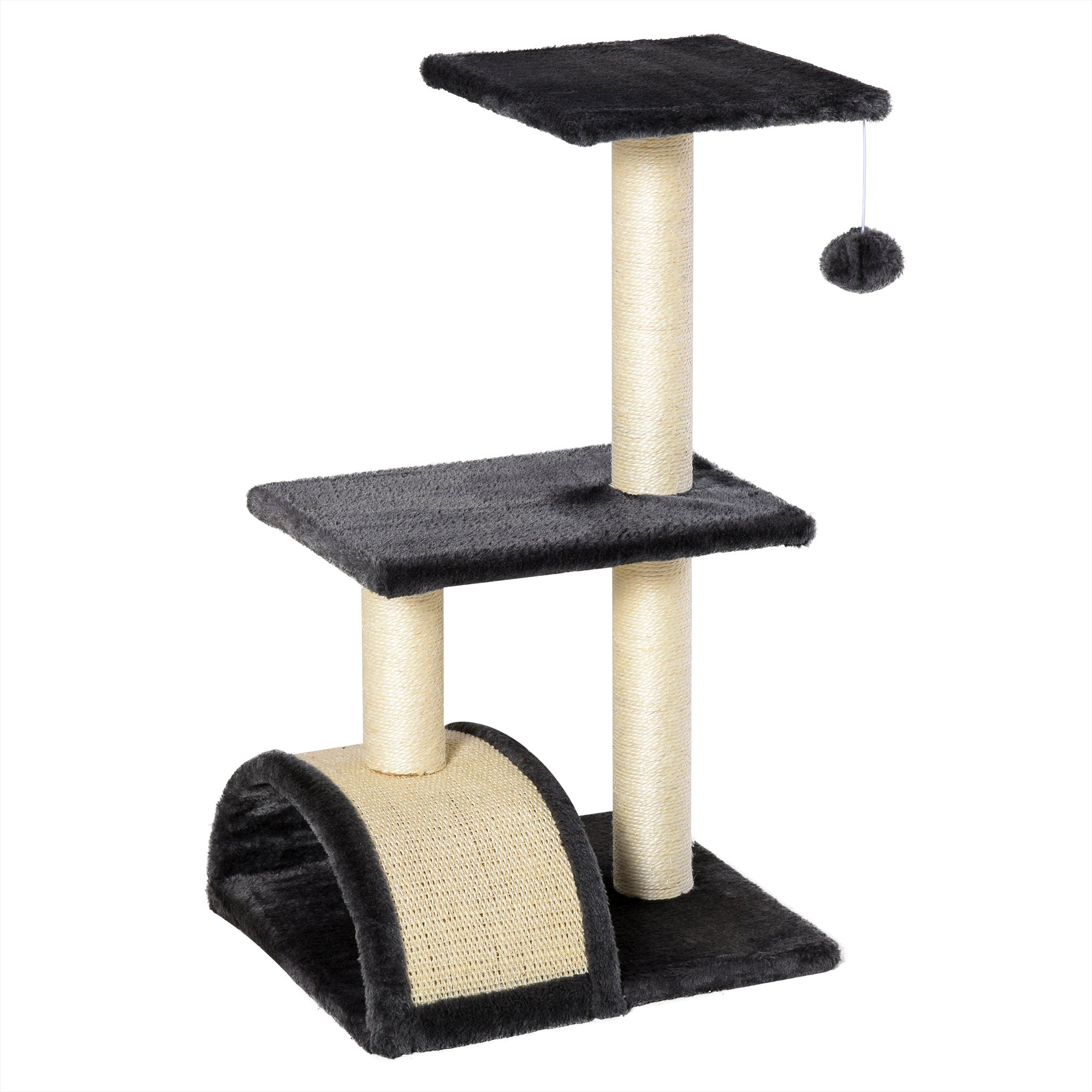 Cat tree Tower 72cm Climbing Activity Centre Kitten with Sisal Scratching Post Pad Arc Perch Hanging Ball Toy Grey