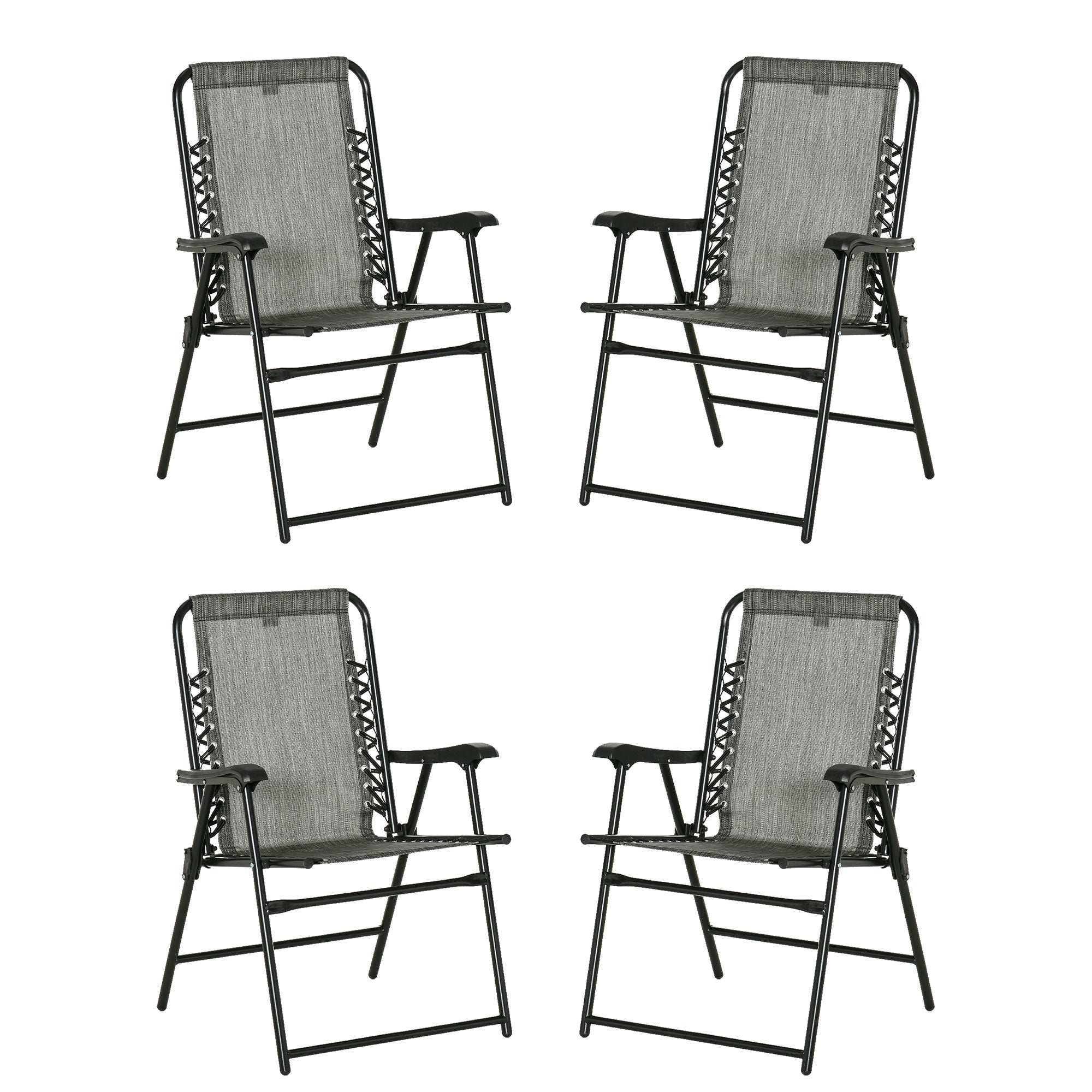 Pieces Patio Folding Chair Set, Outdoor Portable Loungers for Camping Pool Beach Deck, Lawn Chairs with Armrest Steel Frame, Mixed Grey