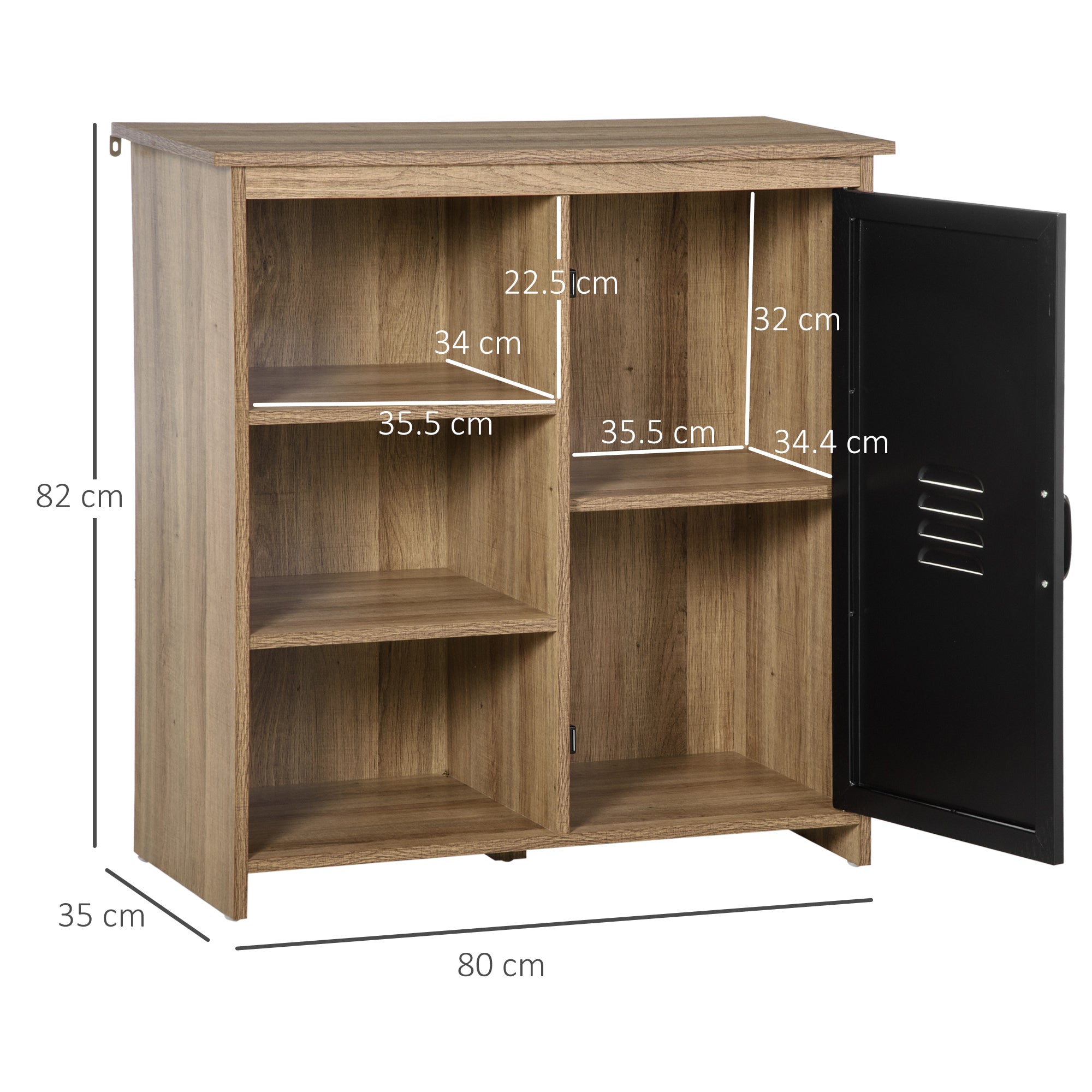 Cupboard Storage Cabinet with 3 Tiers and Steel Door, Home Organizer Sideboard with Adjustable Shelf for Dining Room, Living Room, Kitchen