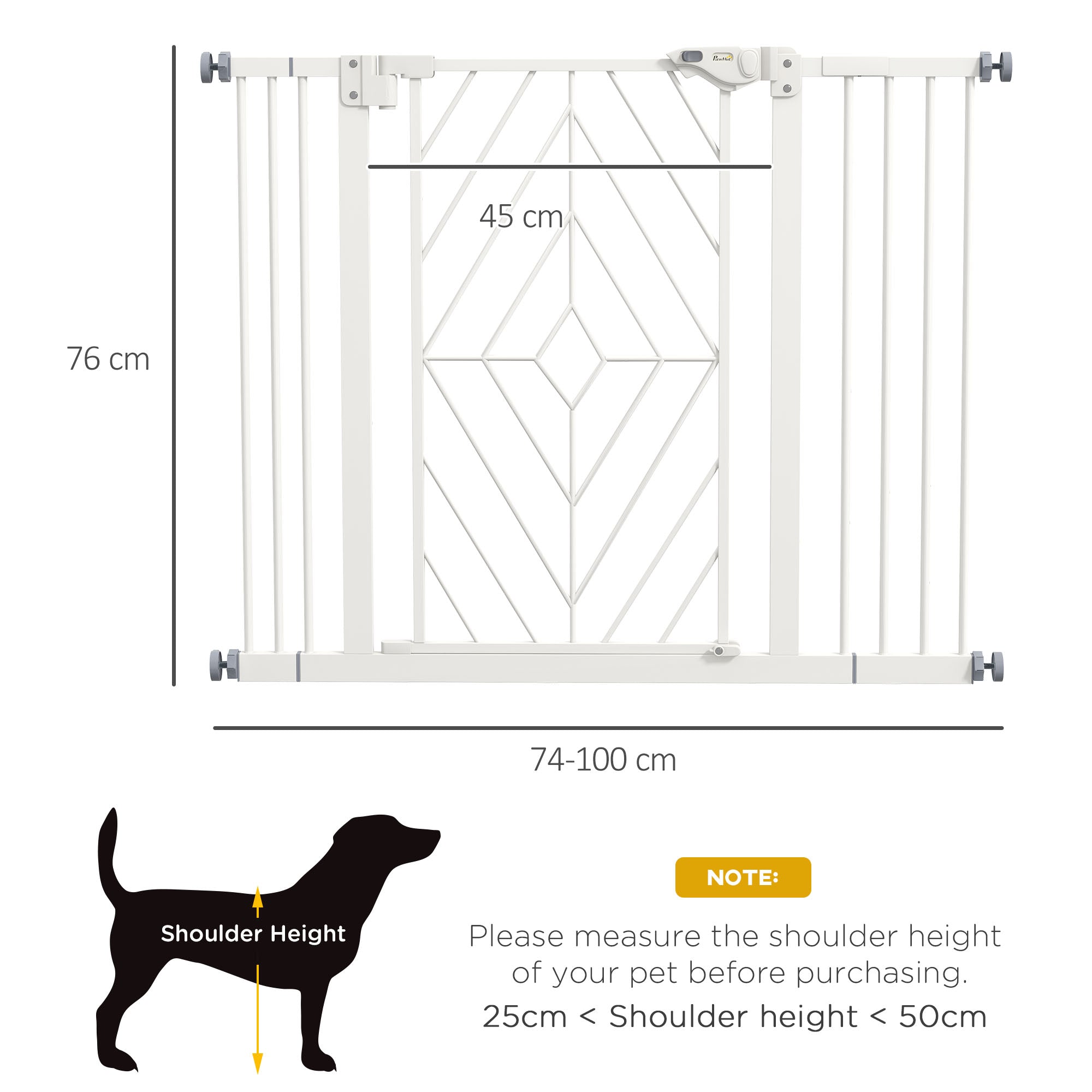 Pressure Fit Stair Gate Dog Gate w/ Auto Closing Door, Double Locking, Easy Installation, for 74-100cm Openings - White