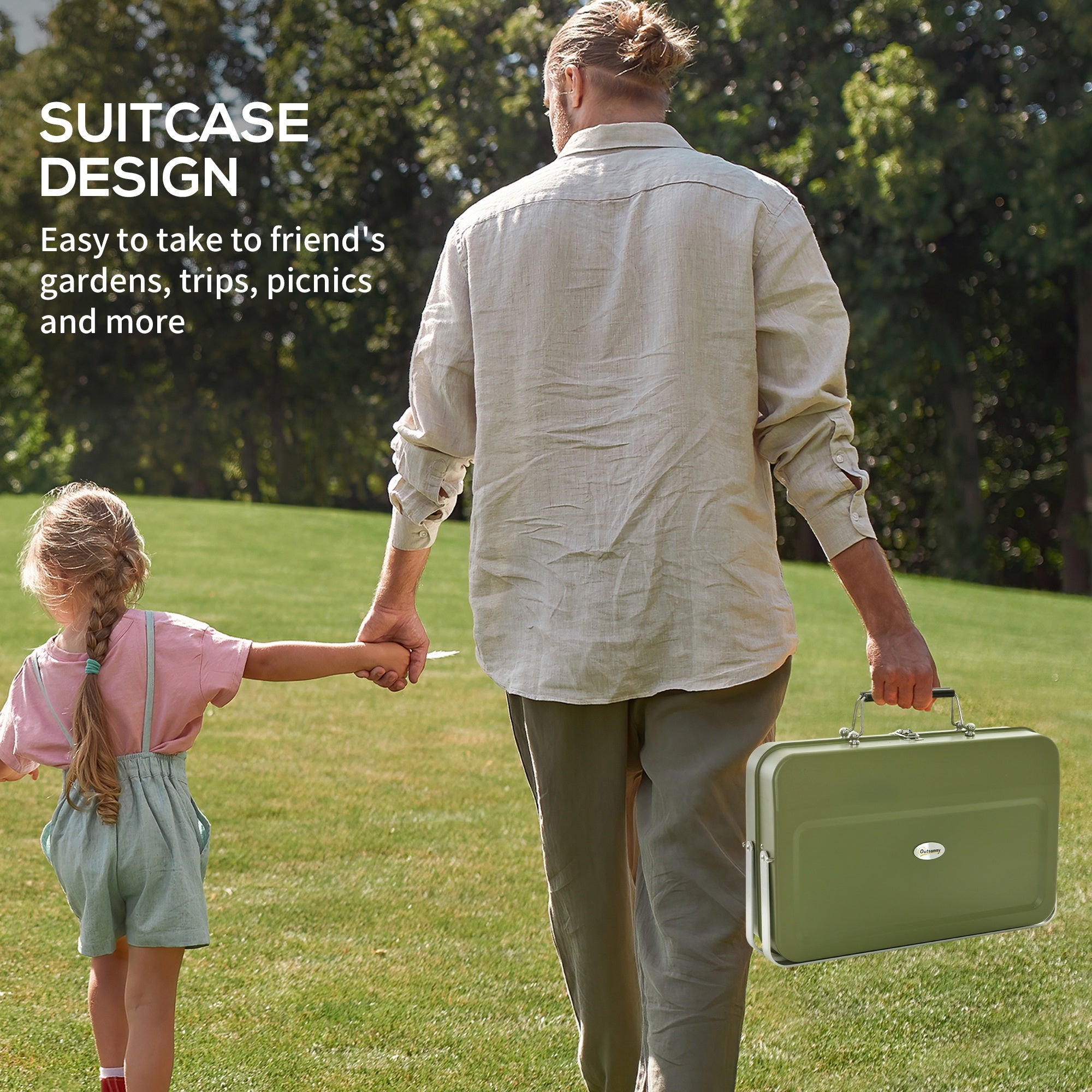 Foldable Suitcase Mini Charcoal Barbecue Grill BBQ - Green