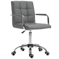 Mid Back PU Leather Swivel Office Desk Chair with Armrests and Wheels - Grey