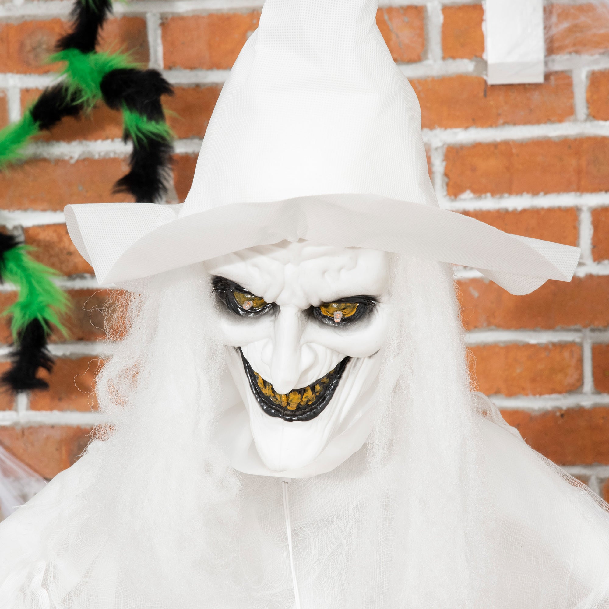 72 Inch Life-Size White Witch Halloween Decoration with Motion-Activated Light-Up Eyes - White