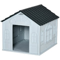 Plastic Weatherproof Medium Dog House with Ventilation - Grey