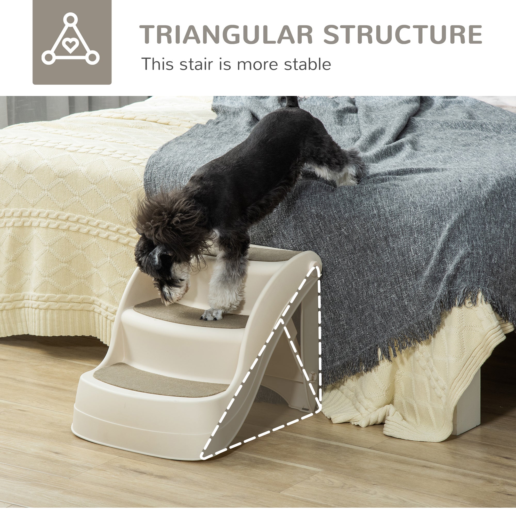 Foldable Pet Stairs Portable Dog Steps 3-Step Design with Non-slip Mats for High Beds, Sofas, 49 x 38 x 38 cm, Cream